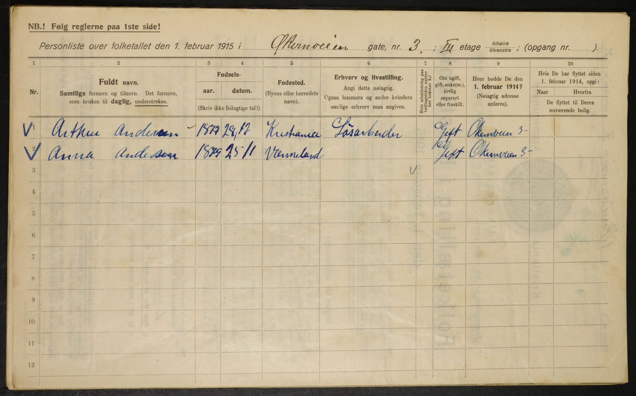 OBA, Municipal Census 1915 for Kristiania, 1915, p. 129290