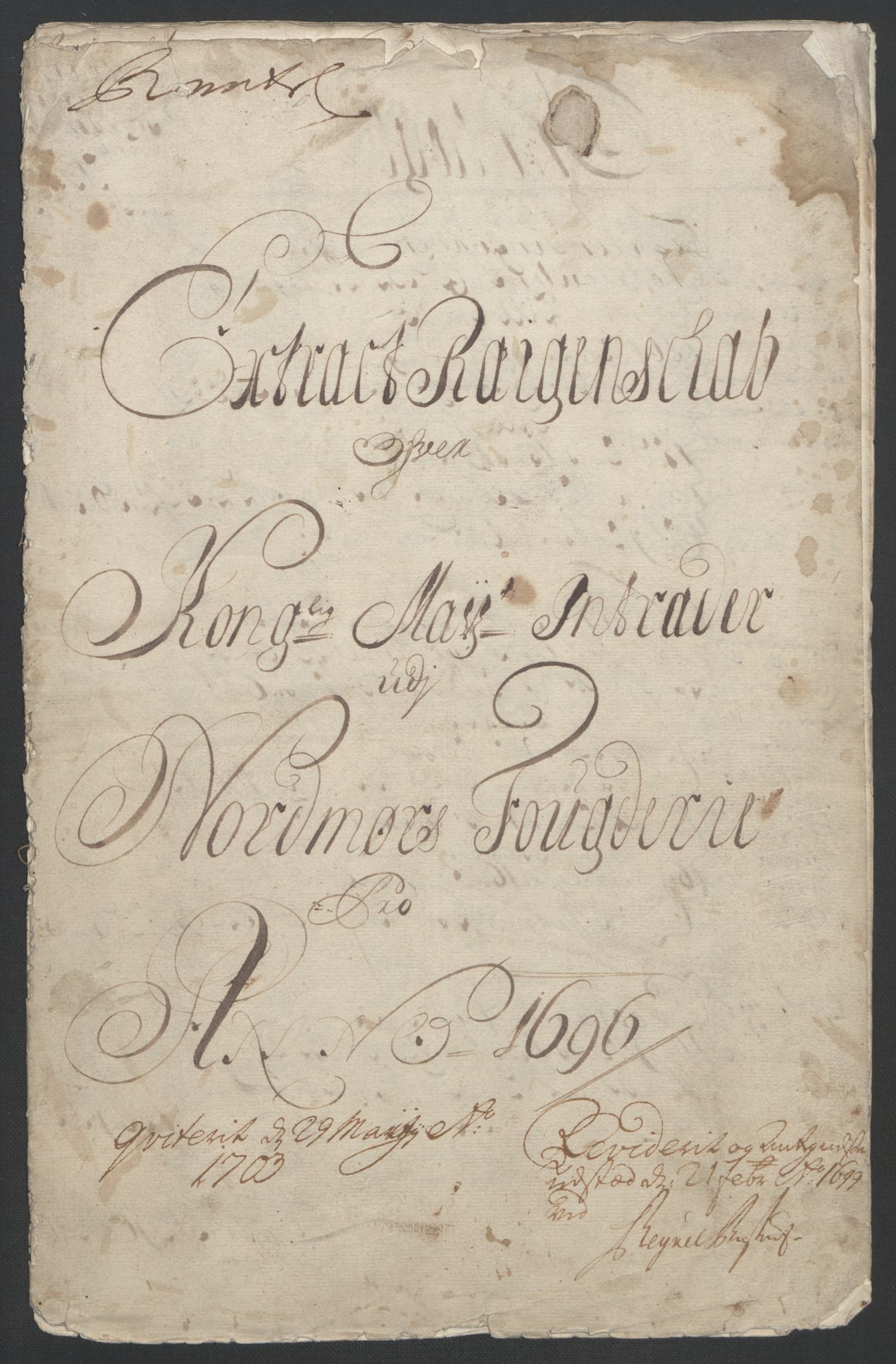 Rentekammeret inntil 1814, Reviderte regnskaper, Fogderegnskap, AV/RA-EA-4092/R56/L3736: Fogderegnskap Nordmøre, 1694-1696, p. 338