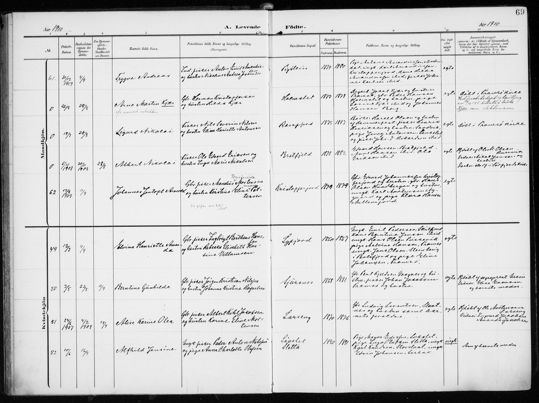 Tromsøysund sokneprestkontor, AV/SATØ-S-1304/G/Ga/L0007kirke: Parish register (official) no. 7, 1907-1914, p. 69