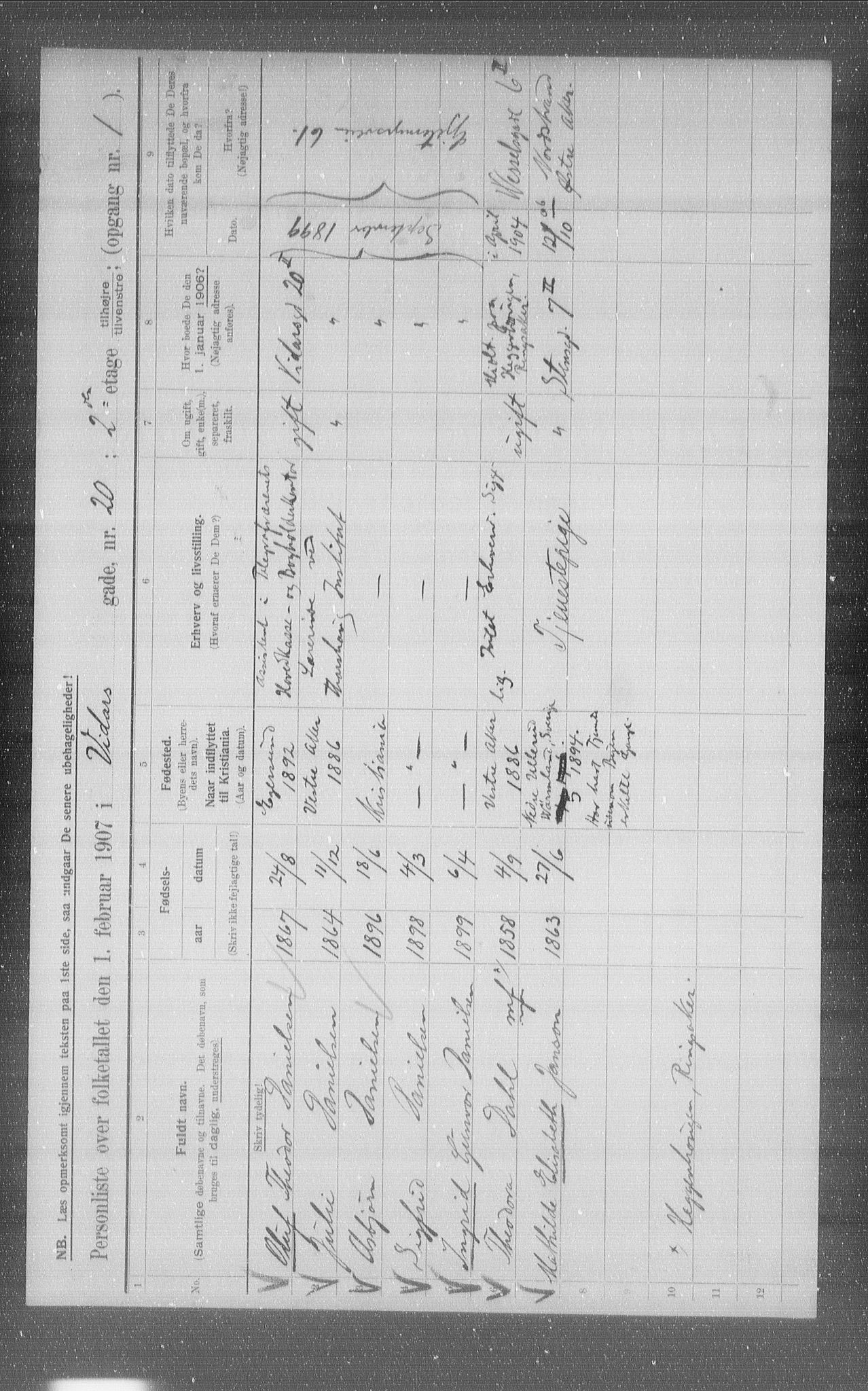 OBA, Municipal Census 1907 for Kristiania, 1907, p. 62910