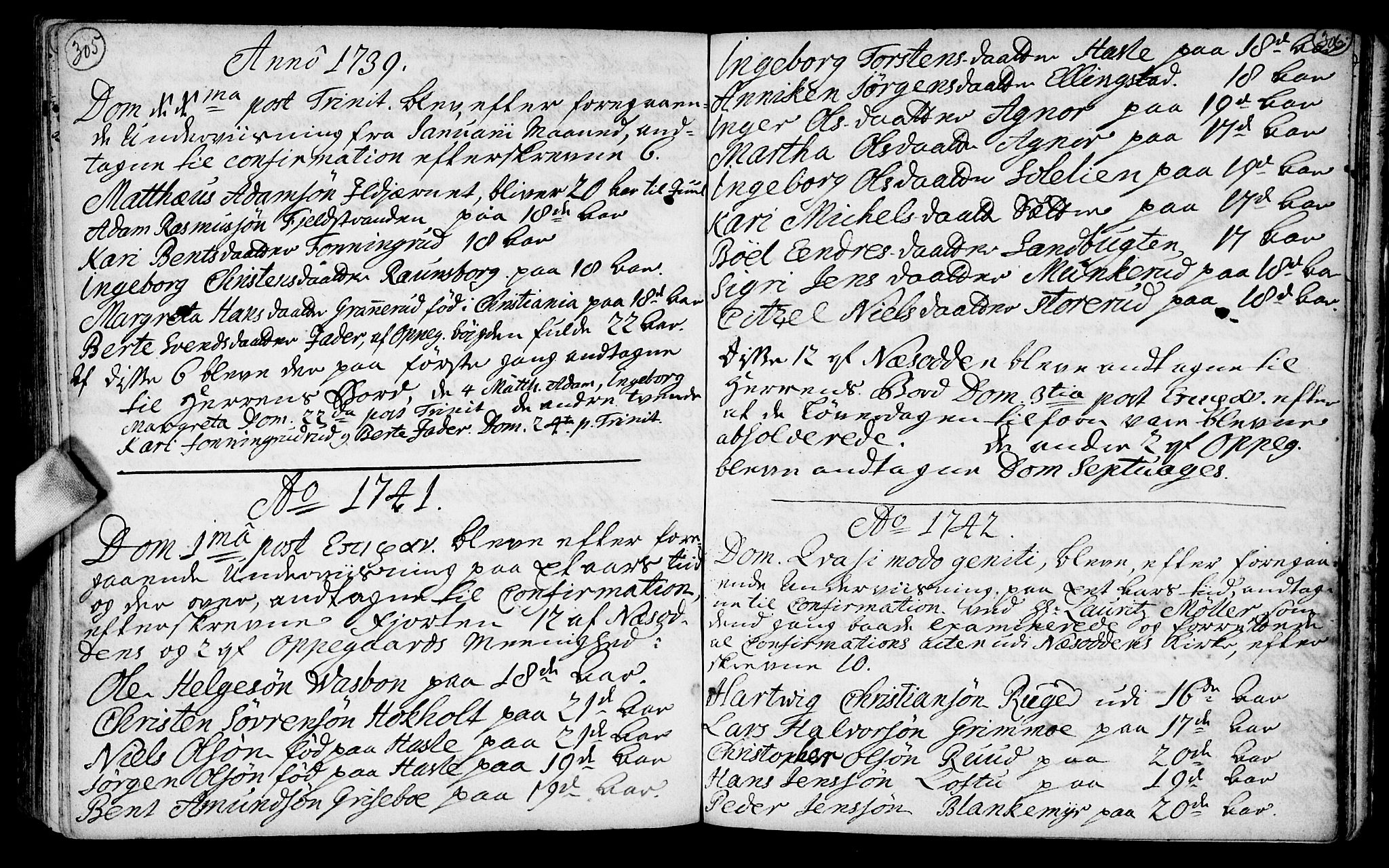 Nesodden prestekontor Kirkebøker, AV/SAO-A-10013/F/Fa/L0001: Parish register (official) no. I 1, 1709-1750, p. 305-306