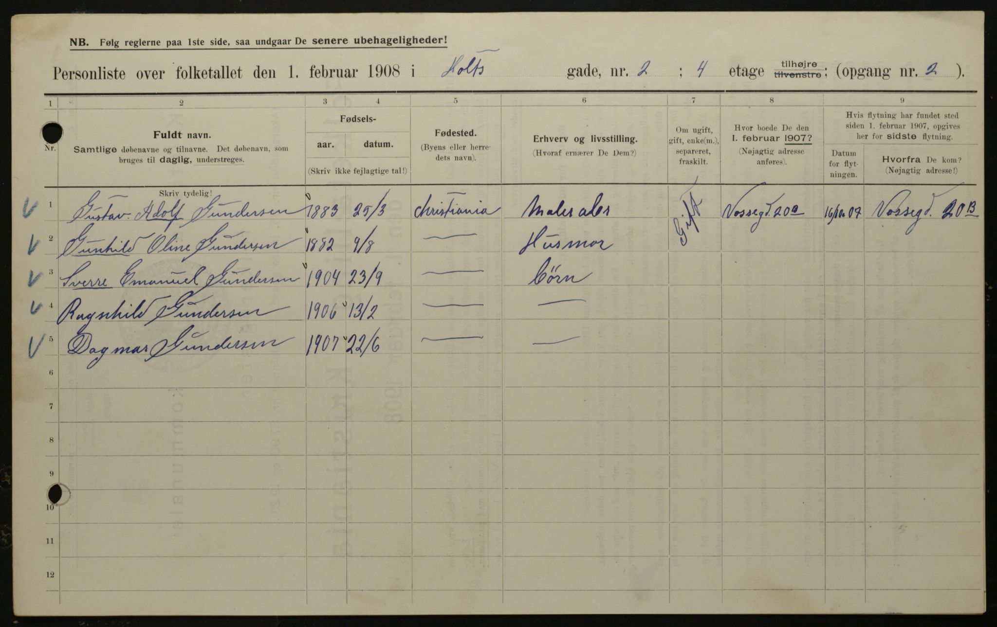 OBA, Municipal Census 1908 for Kristiania, 1908, p. 36813