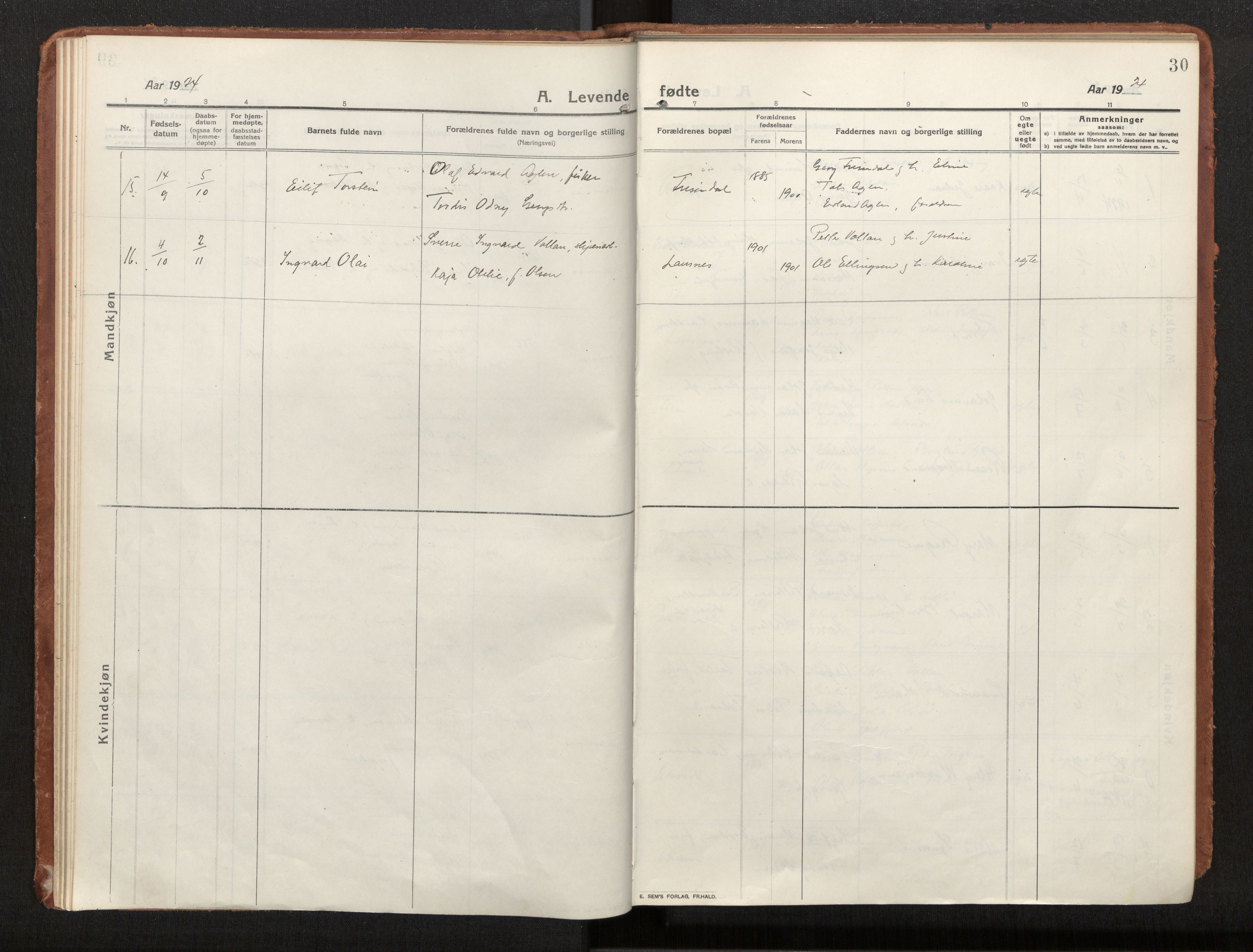 Ministerialprotokoller, klokkerbøker og fødselsregistre - Nord-Trøndelag, SAT/A-1458/772/L0604: Parish register (official) no. 772A02, 1913-1937, p. 30