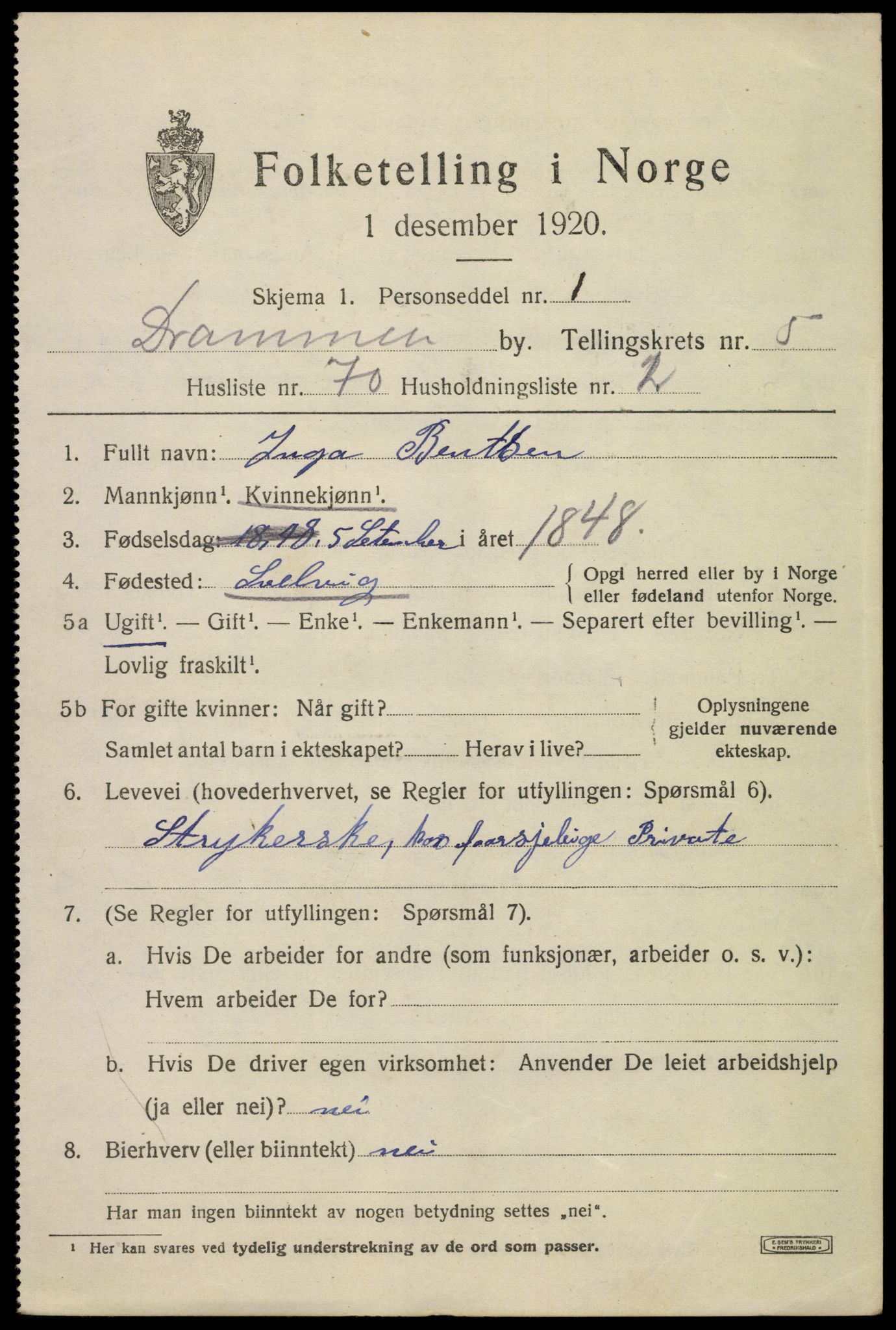 SAKO, 1920 census for Drammen, 1920, p. 37639