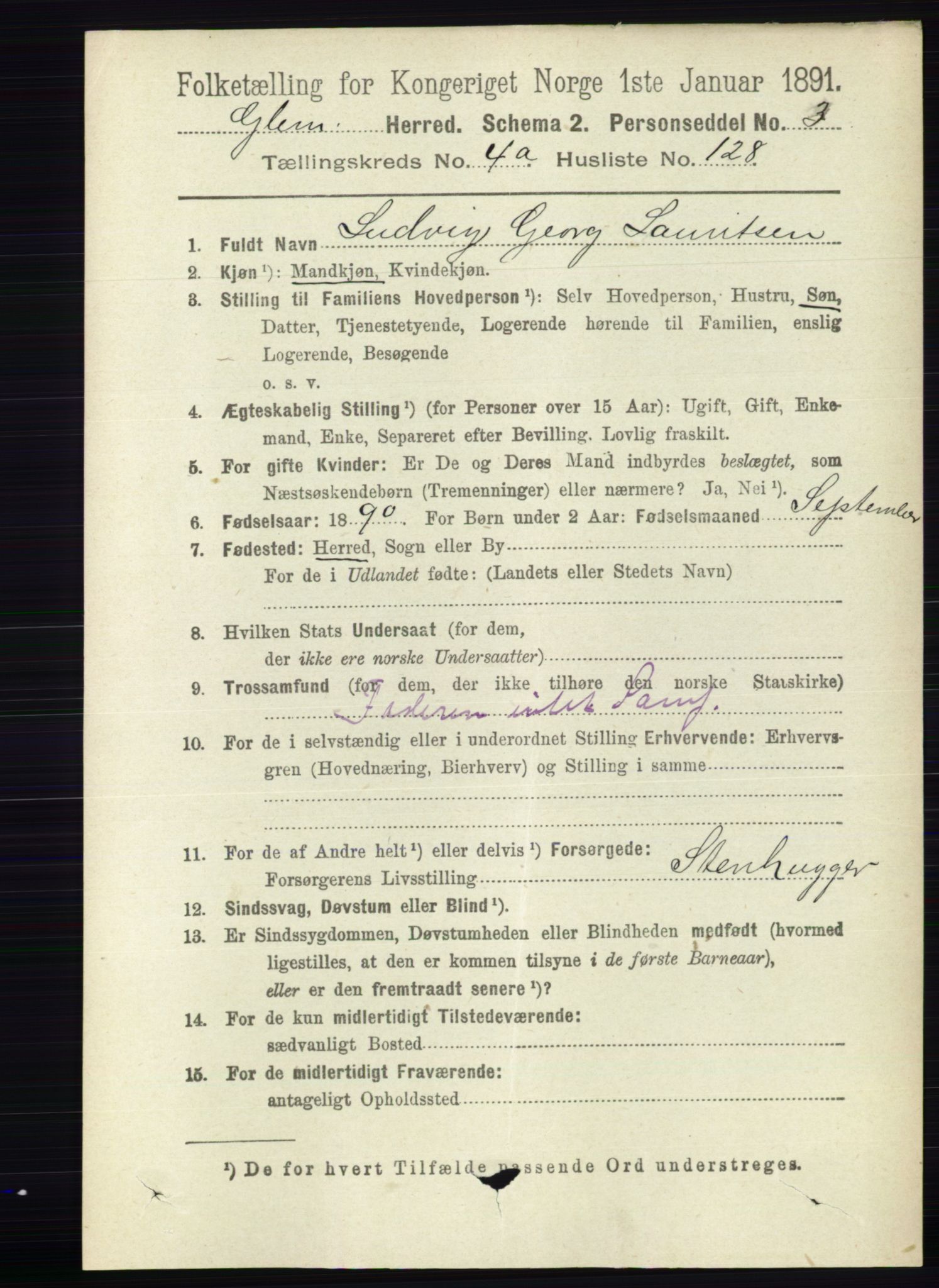 RA, 1891 census for 0132 Glemmen, 1891, p. 4729