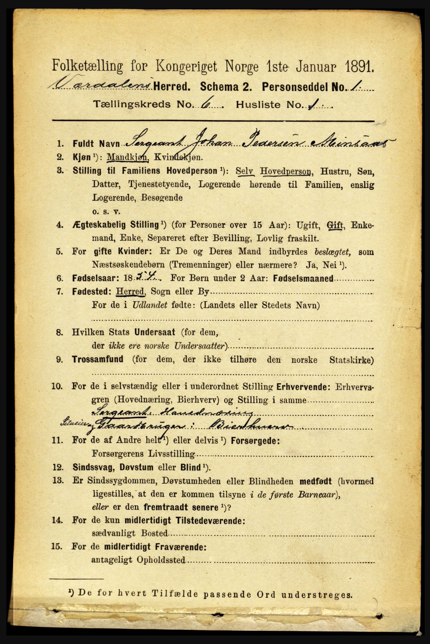 RA, 1891 census for 1721 Verdal, 1891, p. 3559