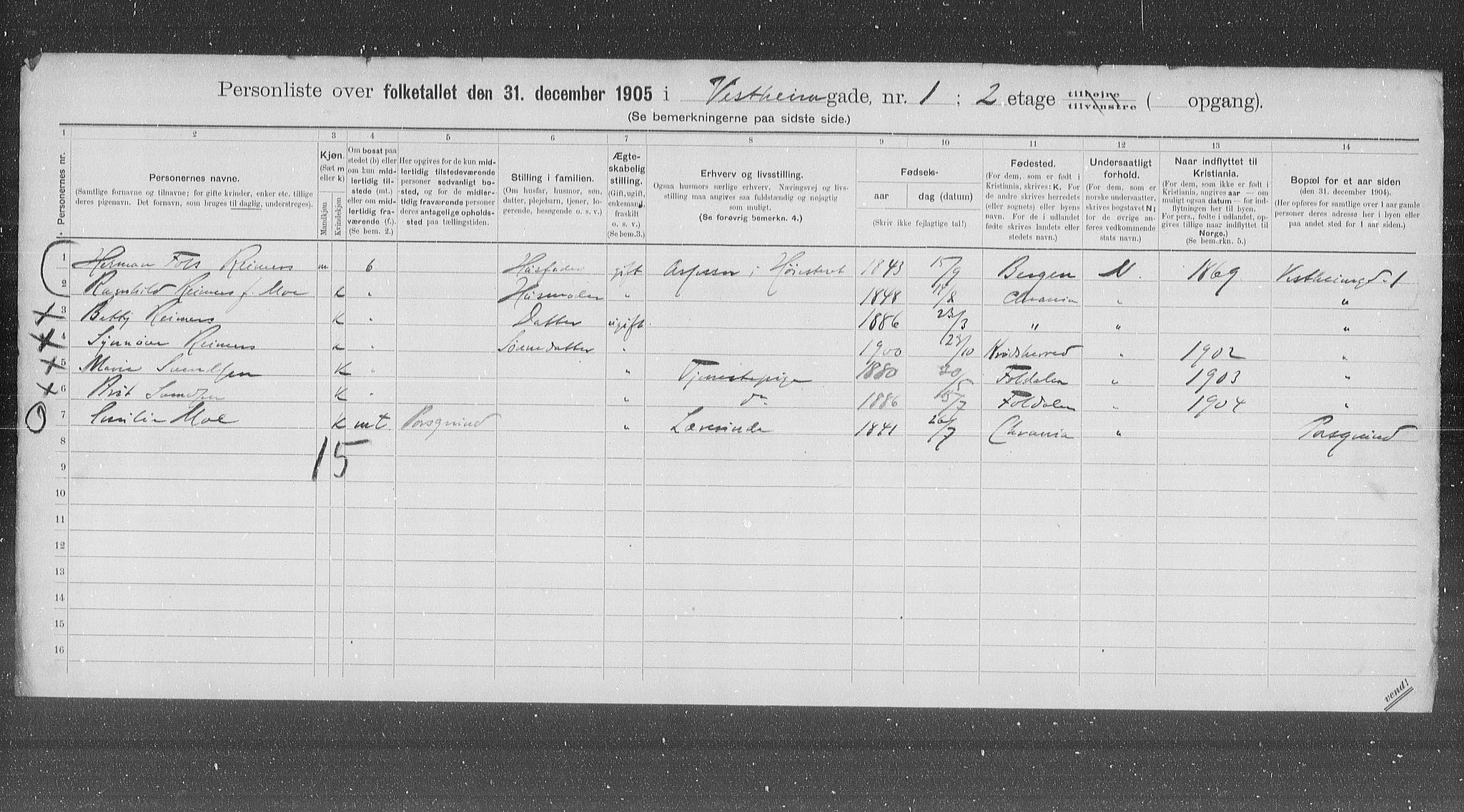 OBA, Municipal Census 1905 for Kristiania, 1905, p. 64380