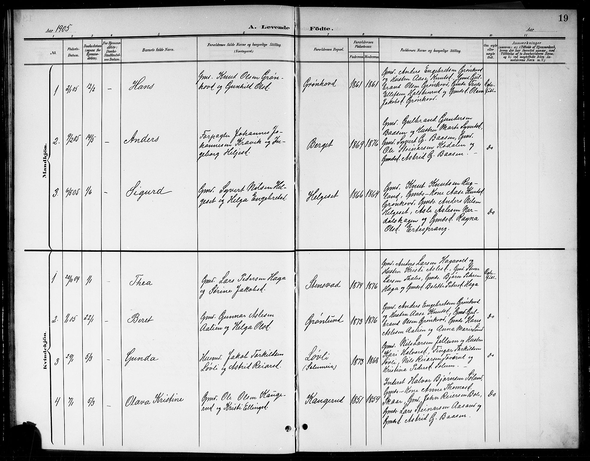 Sigdal kirkebøker, AV/SAKO-A-245/G/Gb/L0003: Parish register (copy) no. II 3, 1901-1916, p. 19