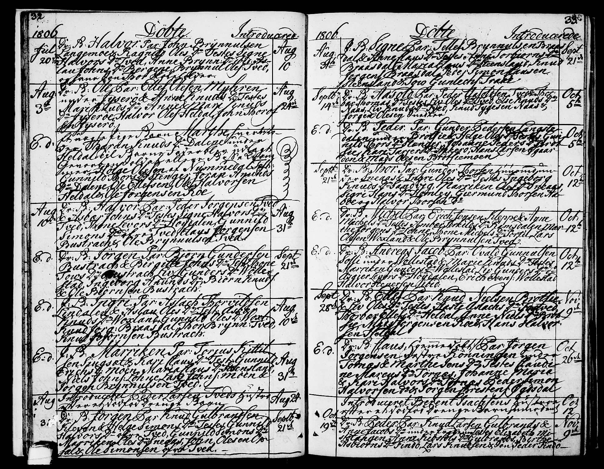 Drangedal kirkebøker, SAKO/A-258/F/Fa/L0004: Parish register (official) no. 4, 1802-1814, p. 32-33