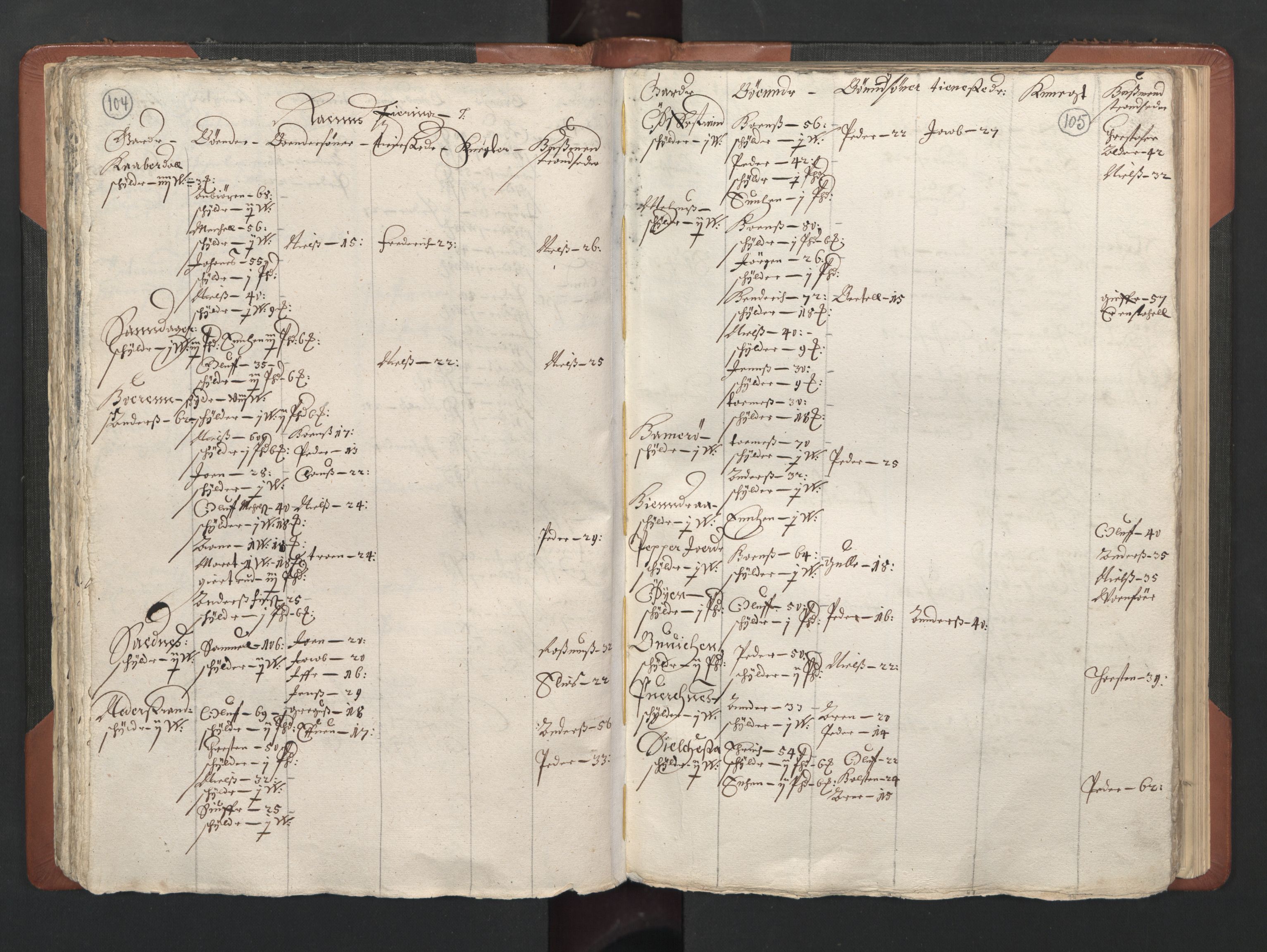 RA, Bailiff's Census 1664-1666, no. 20: Modern Nordland county, modern Troms county and modern Finnmark county, 1665, p. 104-105