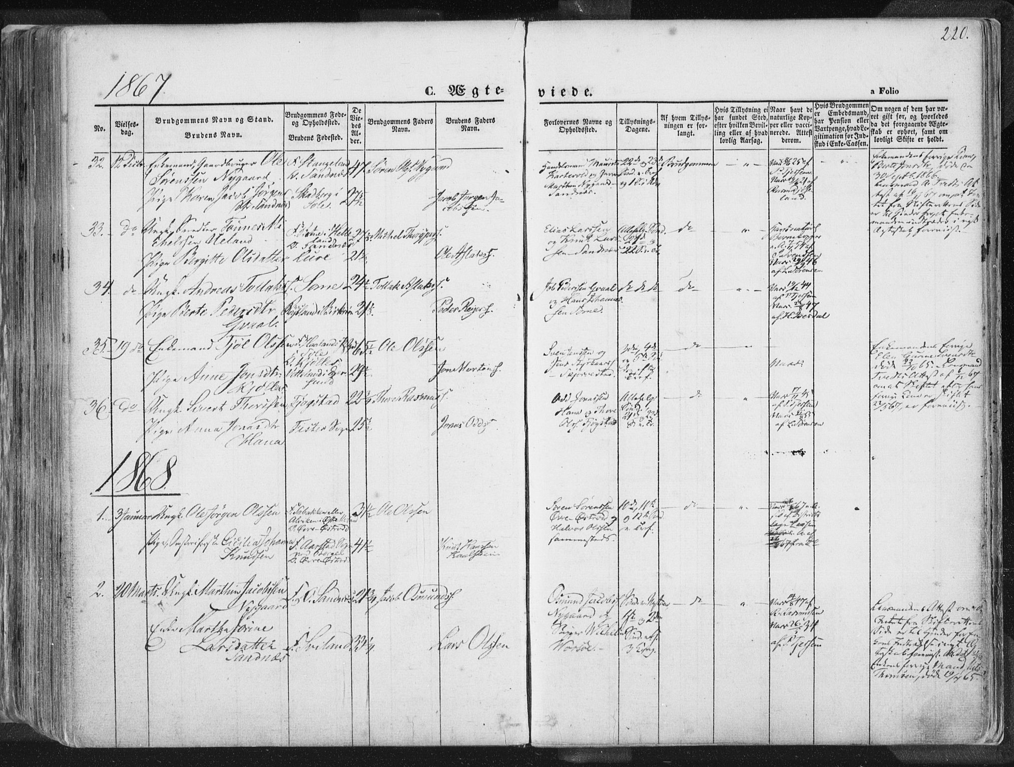Høyland sokneprestkontor, SAST/A-101799/001/30BA/L0010: Parish register (official) no. A 9.1, 1857-1877, p. 220