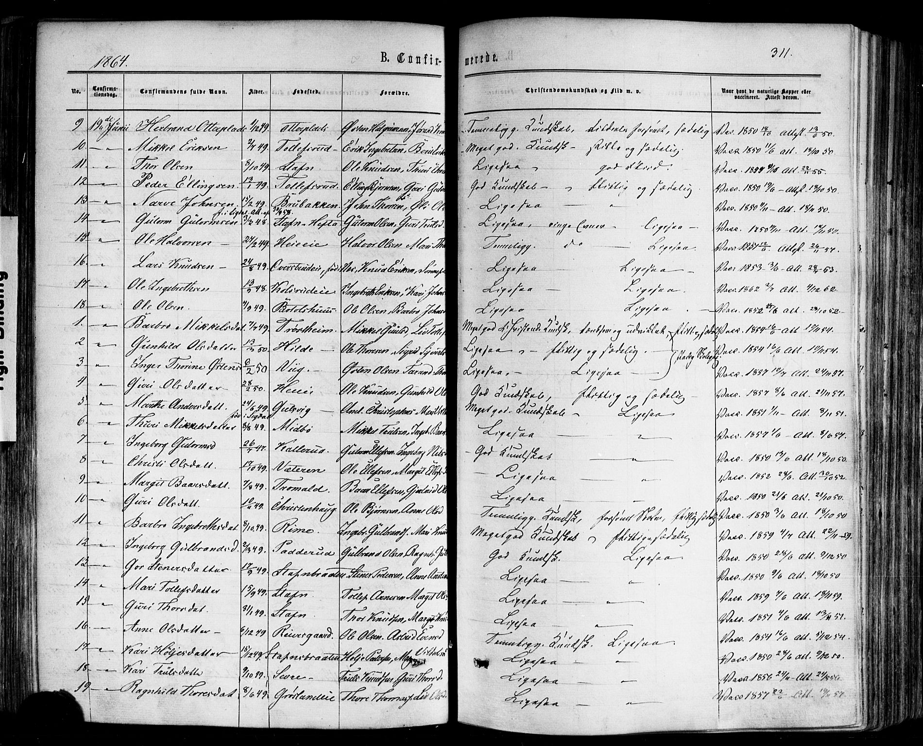 Nes kirkebøker, SAKO/A-236/F/Fa/L0010: Parish register (official) no. 10, 1864-1880, p. 311