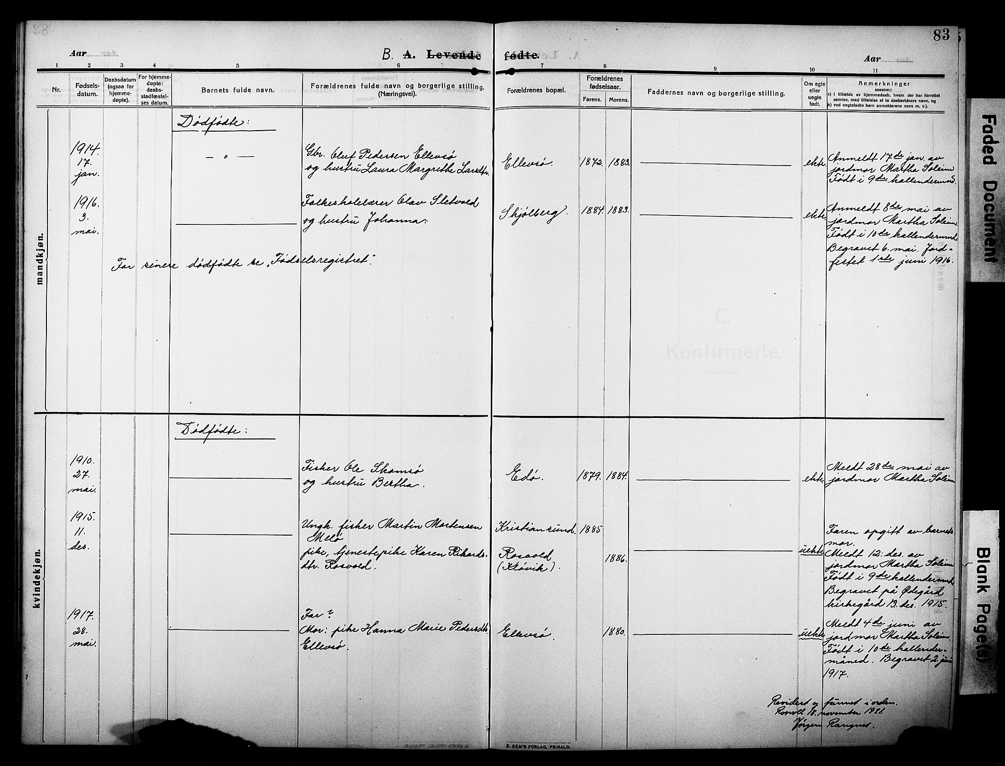 Ministerialprotokoller, klokkerbøker og fødselsregistre - Møre og Romsdal, SAT/A-1454/581/L0943: Parish register (copy) no. 581C01, 1909-1931, p. 83