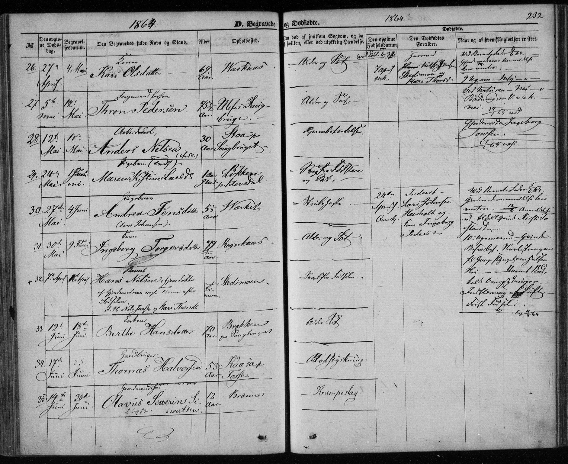 Holla kirkebøker, AV/SAKO-A-272/F/Fa/L0006: Parish register (official) no. 6, 1861-1869, p. 232