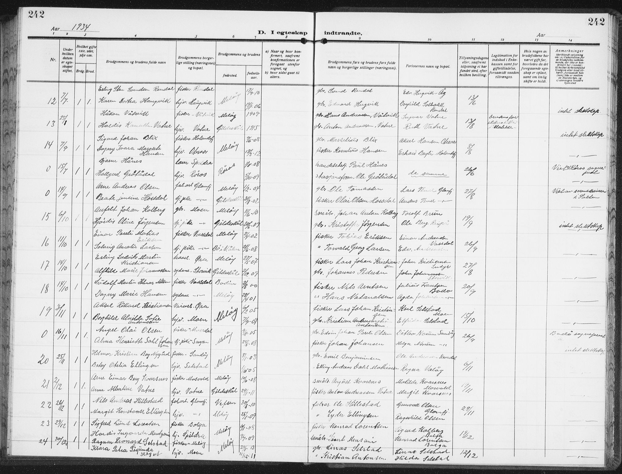 Ministerialprotokoller, klokkerbøker og fødselsregistre - Nordland, SAT/A-1459/843/L0640: Parish register (copy) no. 843C09, 1925-1941, p. 242