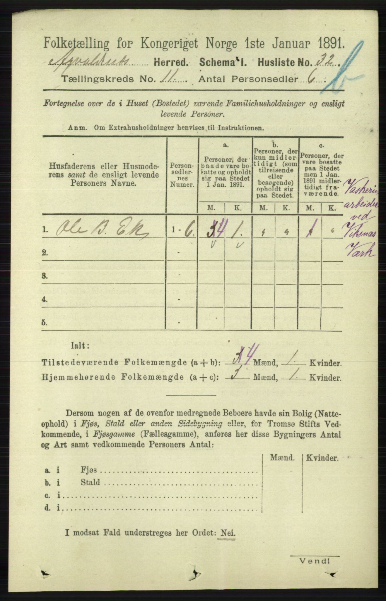 RA, 1891 census for 1147 Avaldsnes, 1891, p. 6196