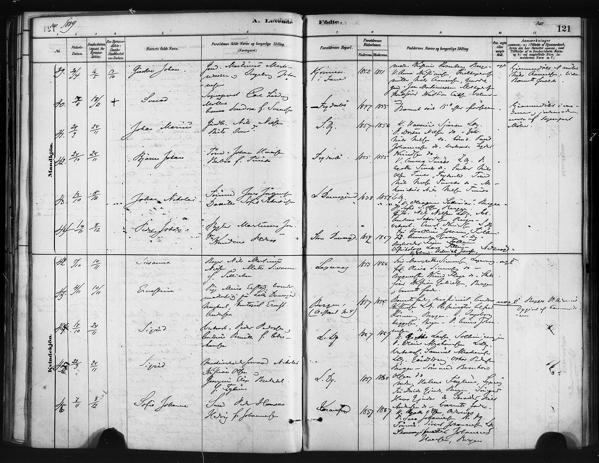 Askøy Sokneprestembete, AV/SAB-A-74101/H/Ha/Haa/Haae/L0002: Parish register (official) no. E 2, 1878-1891, p. 121