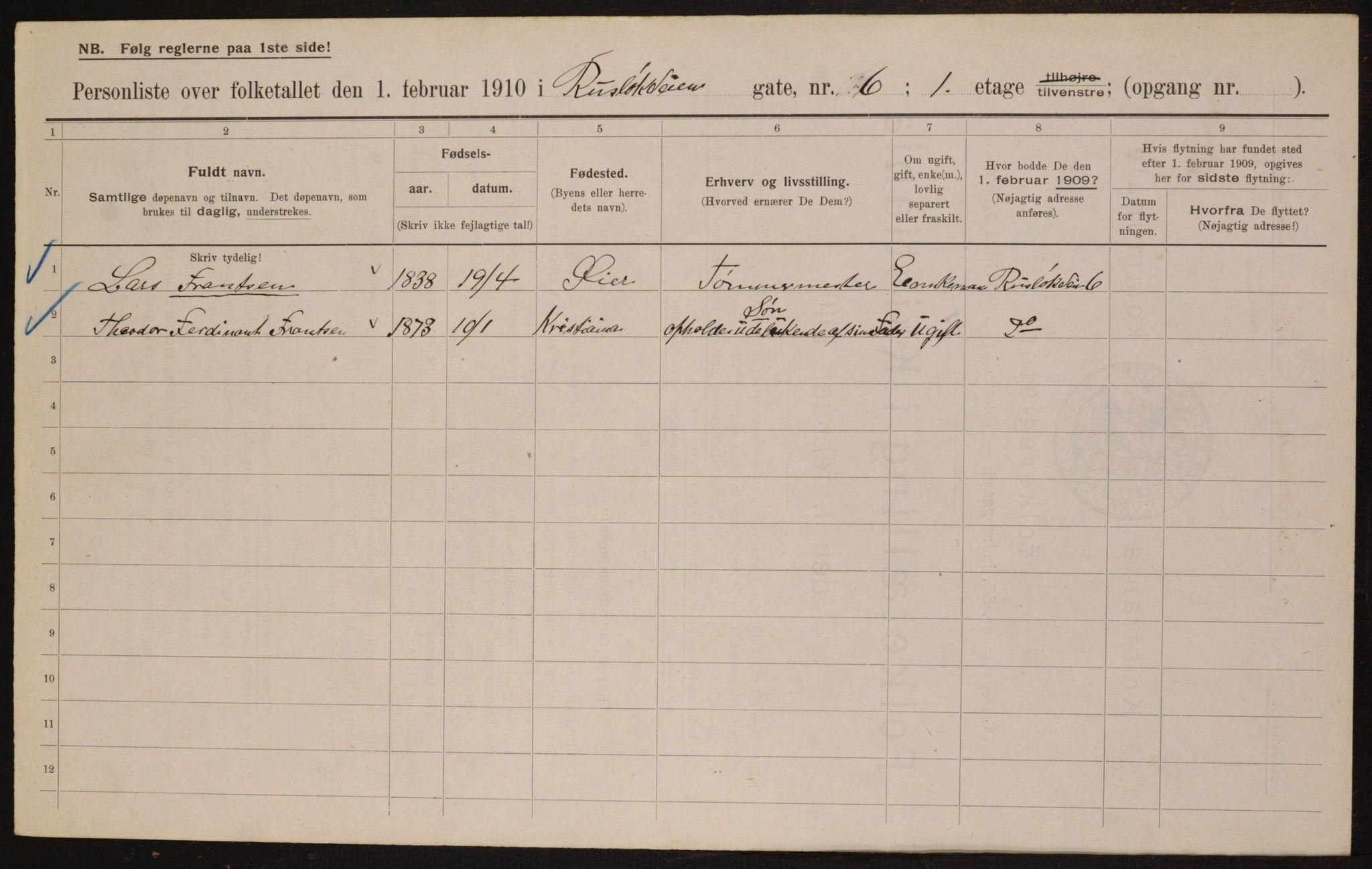 OBA, Municipal Census 1910 for Kristiania, 1910, p. 81003