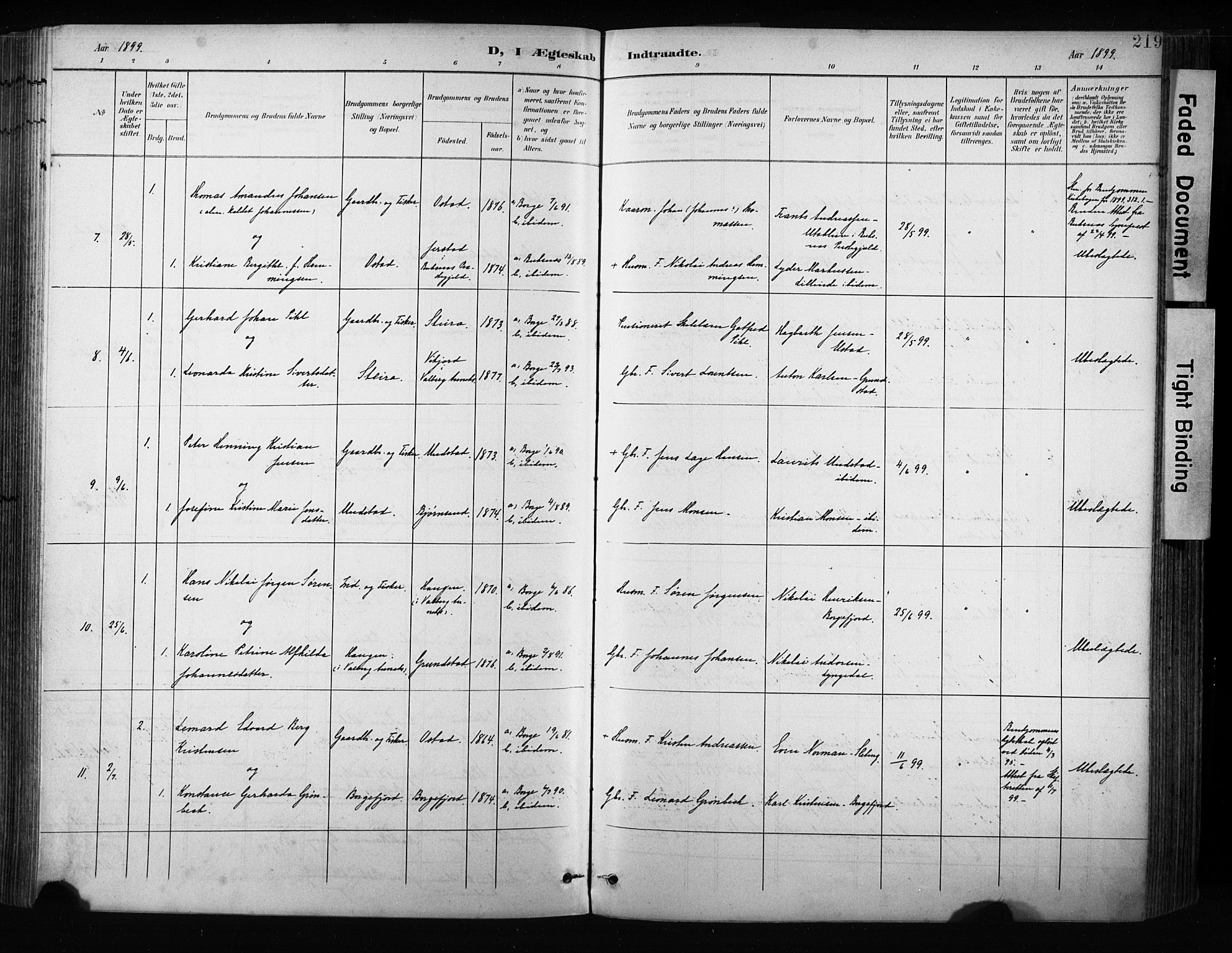 Ministerialprotokoller, klokkerbøker og fødselsregistre - Nordland, AV/SAT-A-1459/880/L1134: Parish register (official) no. 880A08, 1899-1908, p. 219