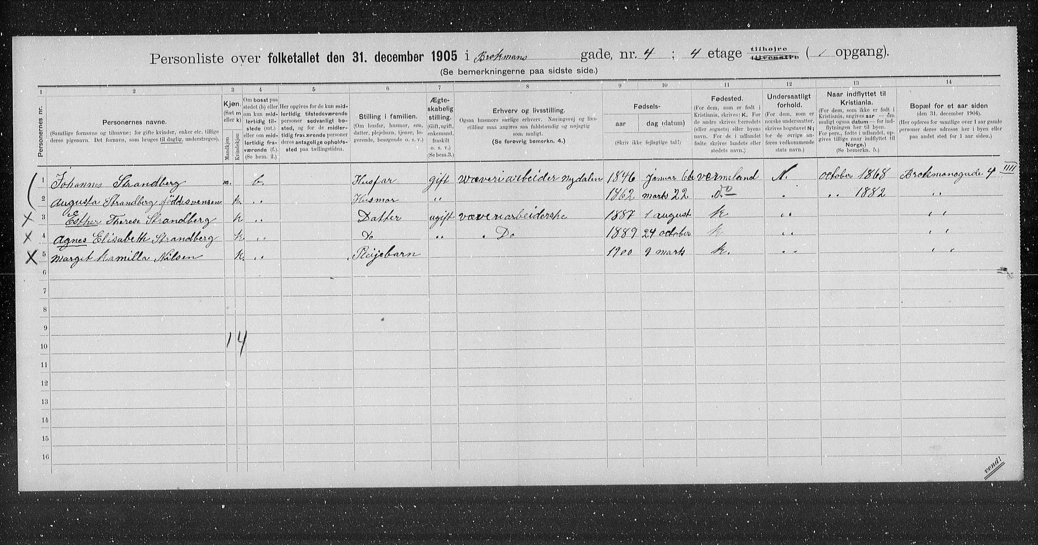 OBA, Municipal Census 1905 for Kristiania, 1905, p. 4871