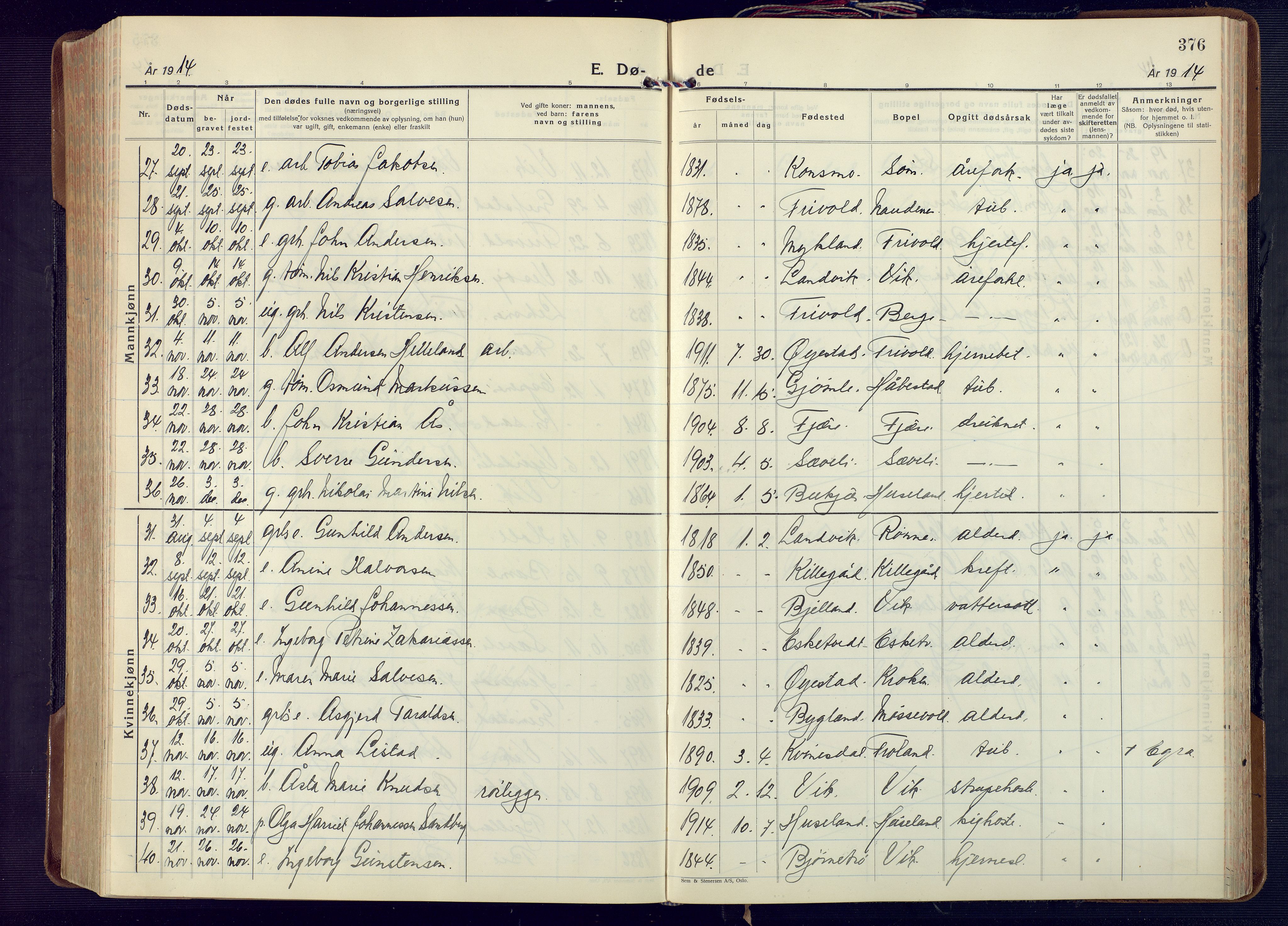 Fjære sokneprestkontor, AV/SAK-1111-0011/F/Fa/L0004: Parish register (official) no. A 4, 1902-1925, p. 376