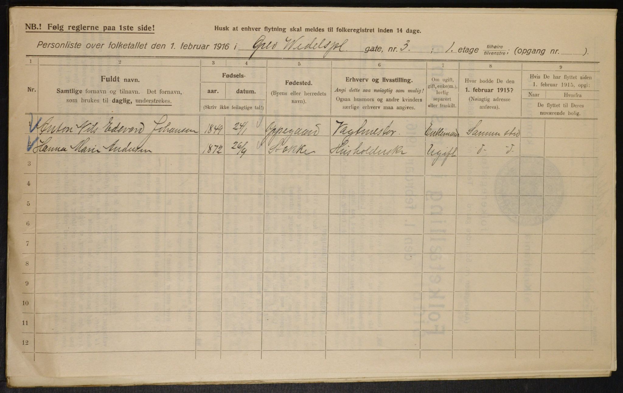 OBA, Municipal Census 1916 for Kristiania, 1916, p. 30453