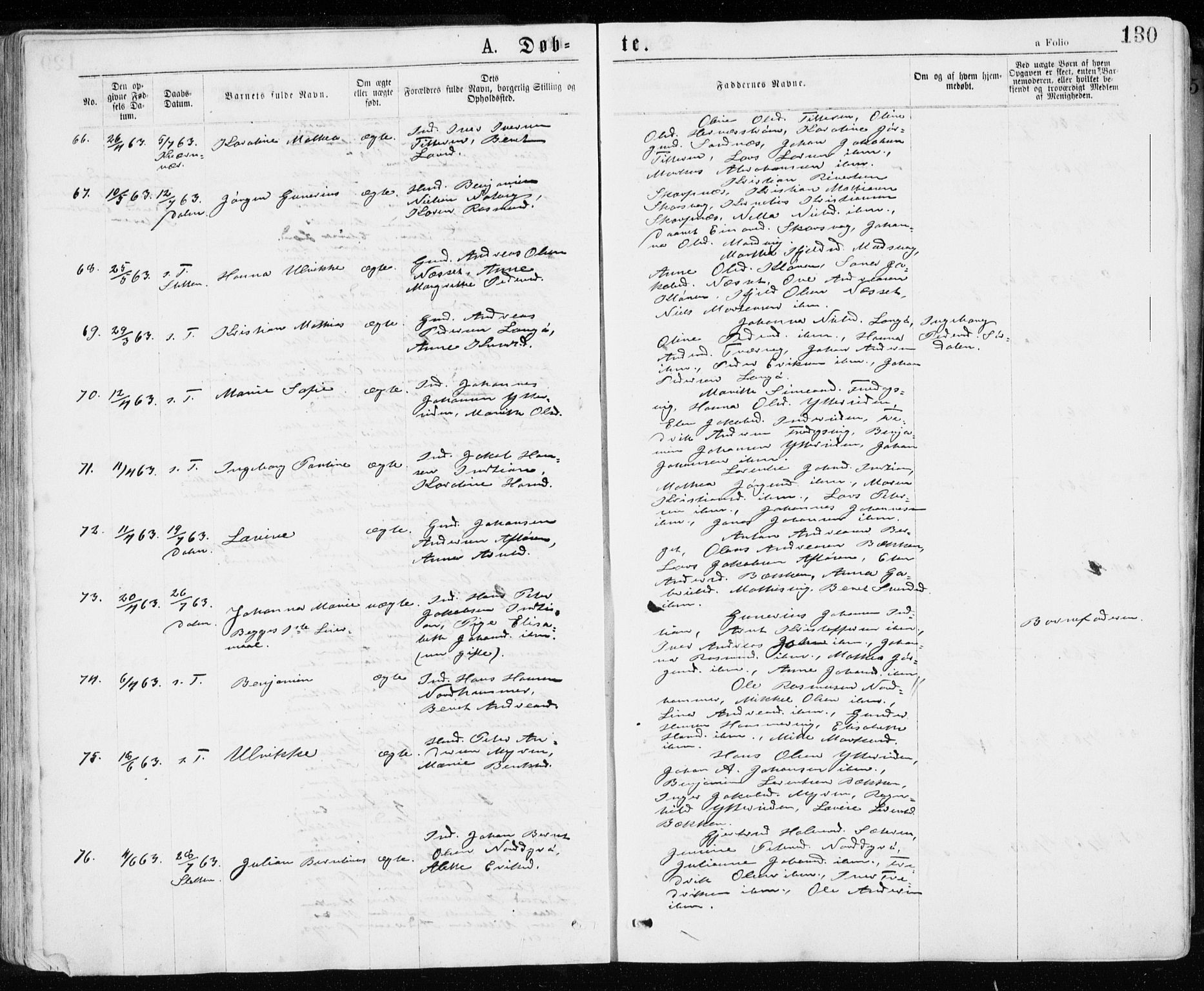 Ministerialprotokoller, klokkerbøker og fødselsregistre - Sør-Trøndelag, SAT/A-1456/640/L0576: Parish register (official) no. 640A01, 1846-1876, p. 130