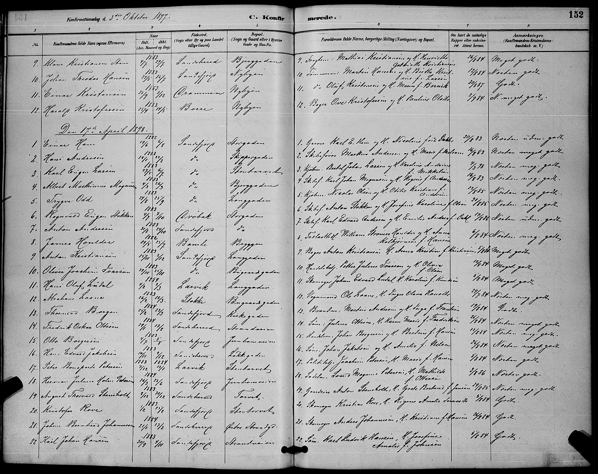 Sandefjord kirkebøker, SAKO/A-315/G/Ga/L0001: Parish register (copy) no. 1, 1885-1903, p. 152