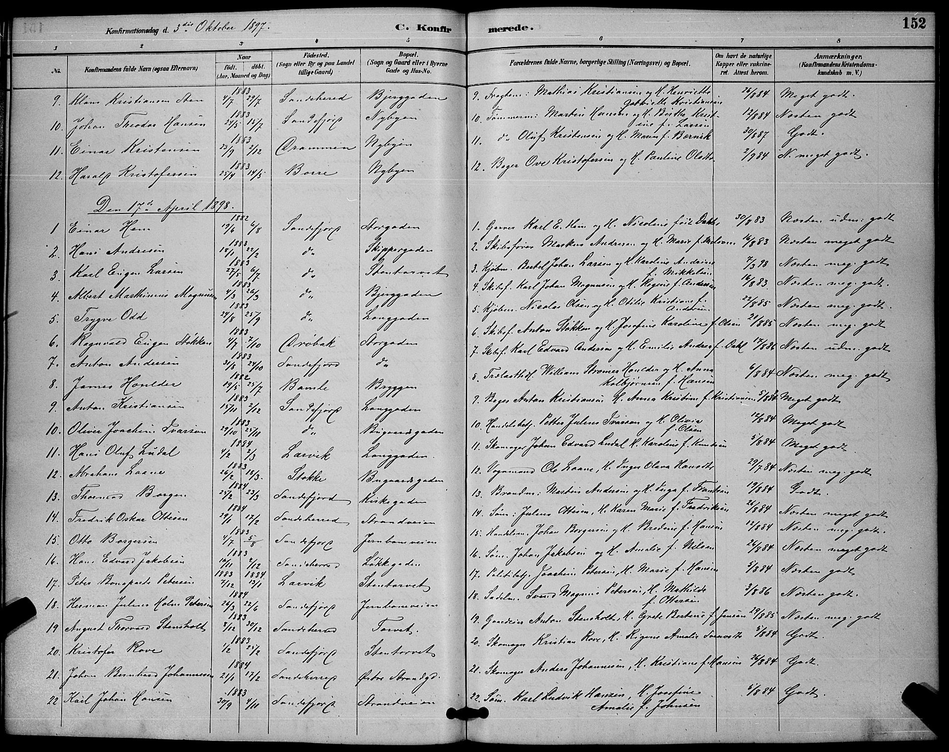 Sandefjord kirkebøker, AV/SAKO-A-315/G/Ga/L0001: Parish register (copy) no. 1, 1885-1903, p. 152