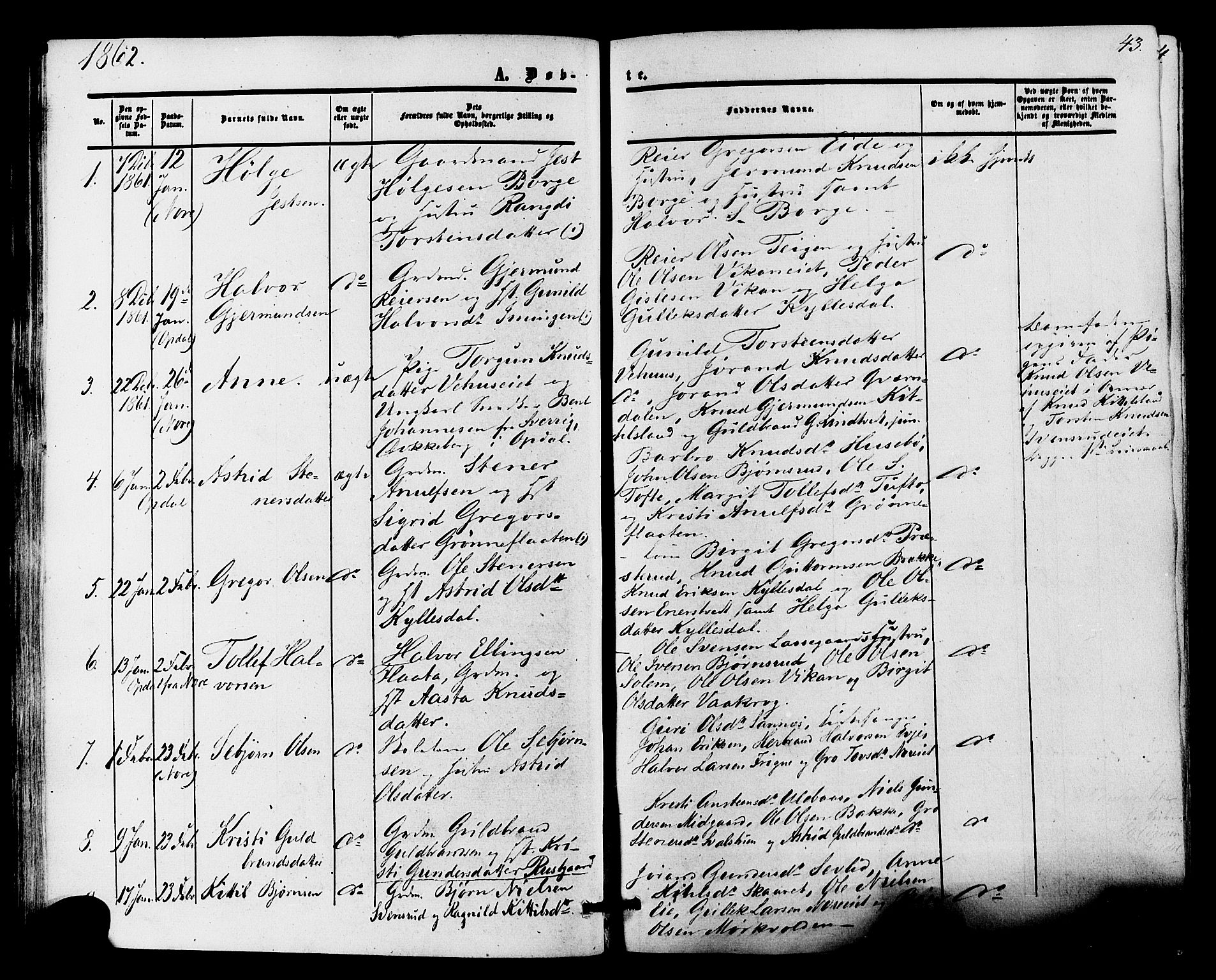 Nore kirkebøker, SAKO/A-238/F/Fa/L0003: Parish register (official) no. I 3, 1858-1866, p. 43