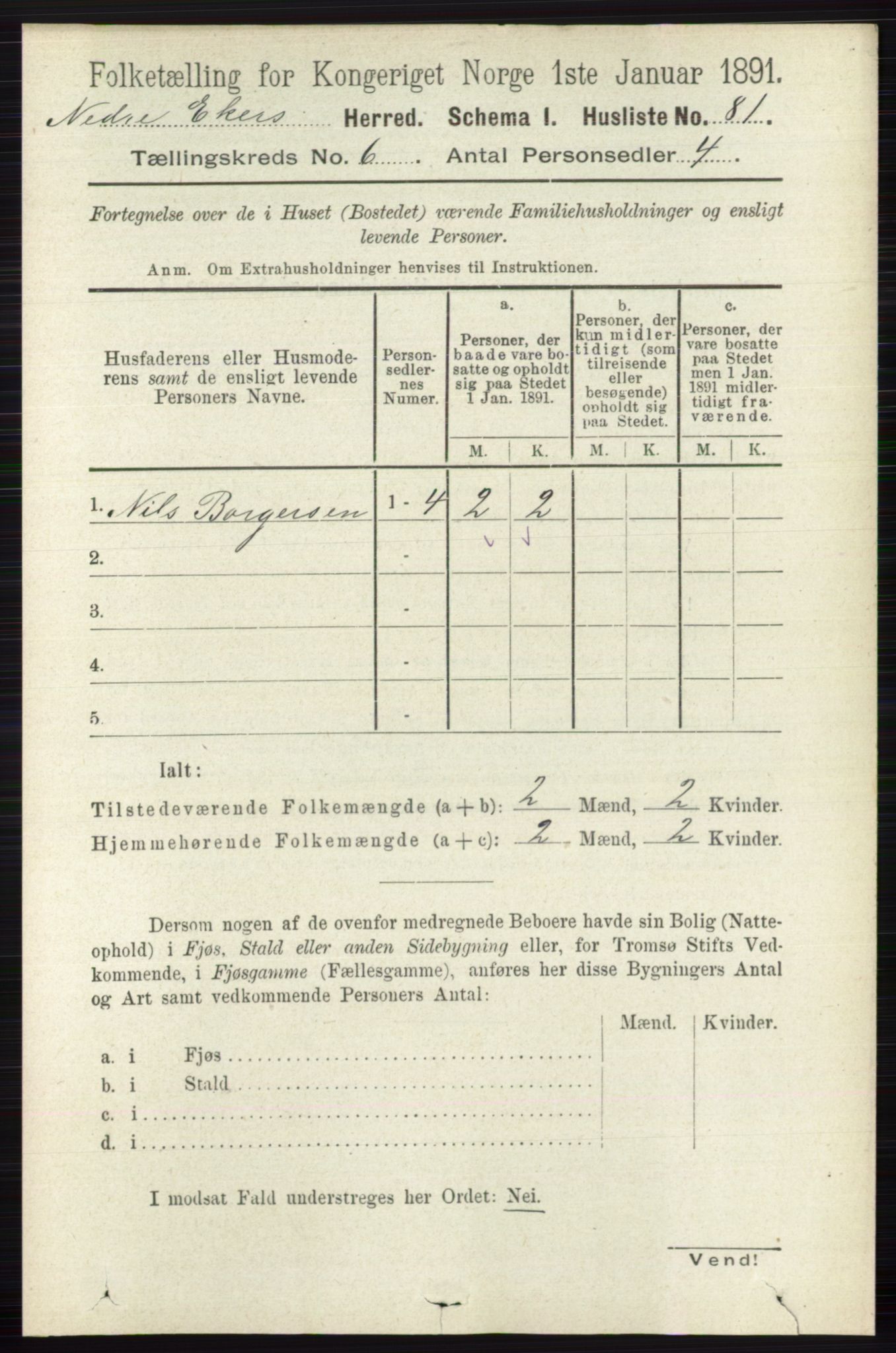 RA, 1891 census for 0625 Nedre Eiker, 1891, p. 2885