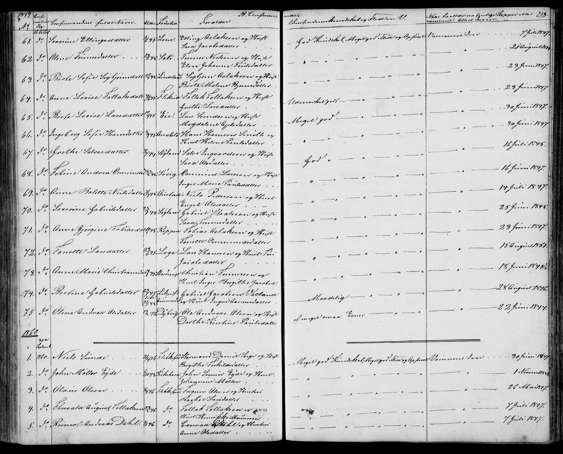 Flekkefjord sokneprestkontor, SAK/1111-0012/F/Fb/Fbc/L0005: Parish register (copy) no. B 5, 1846-1866, p. 248
