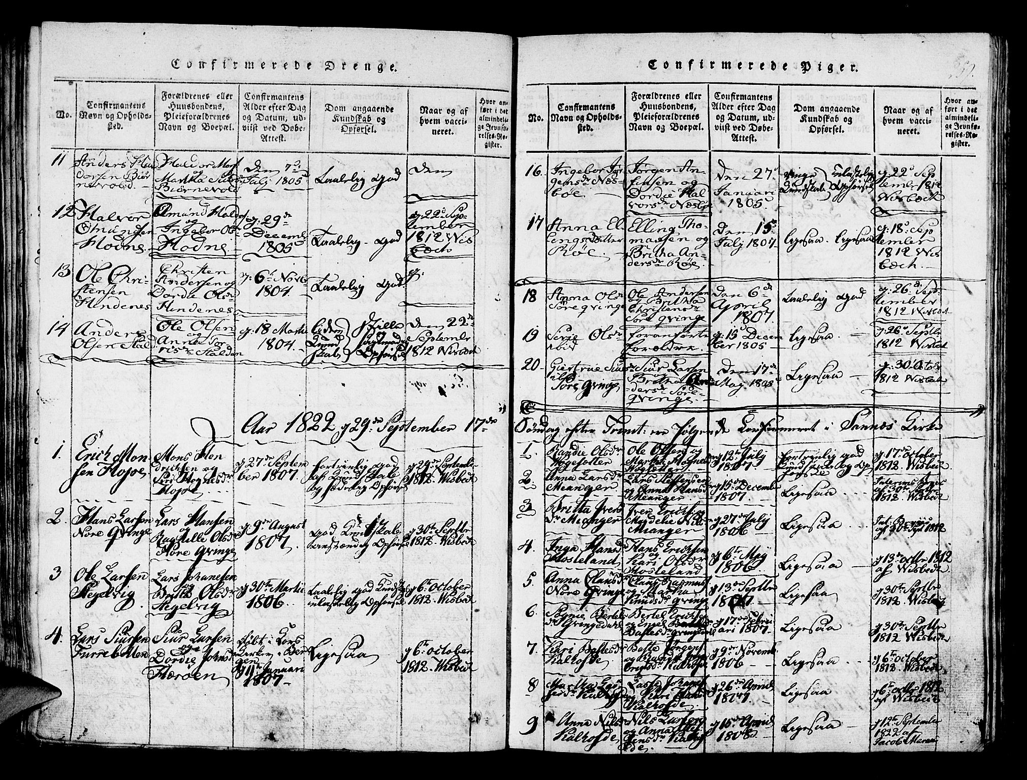 Lindås Sokneprestembete, SAB/A-76701/H/Haa: Parish register (official) no. A 7, 1816-1823, p. 259