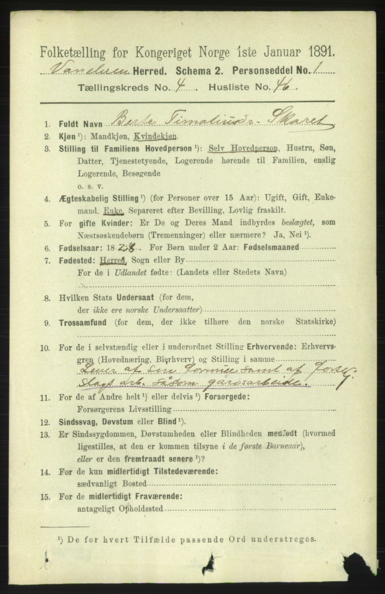 RA, 1891 census for 1511 Vanylven, 1891, p. 2096