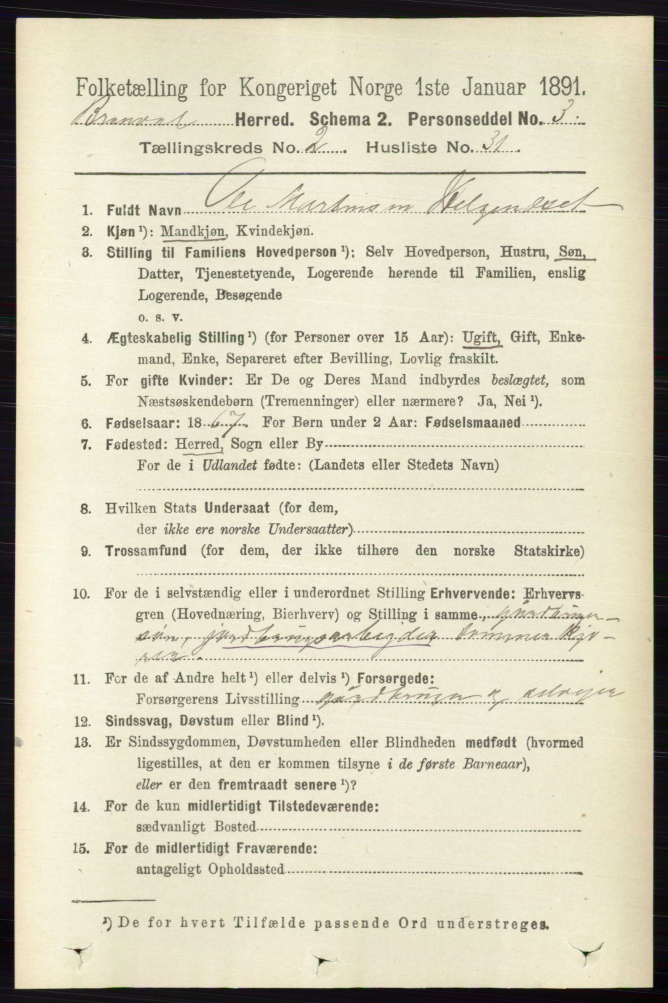 RA, 1891 census for 0422 Brandval, 1891, p. 983