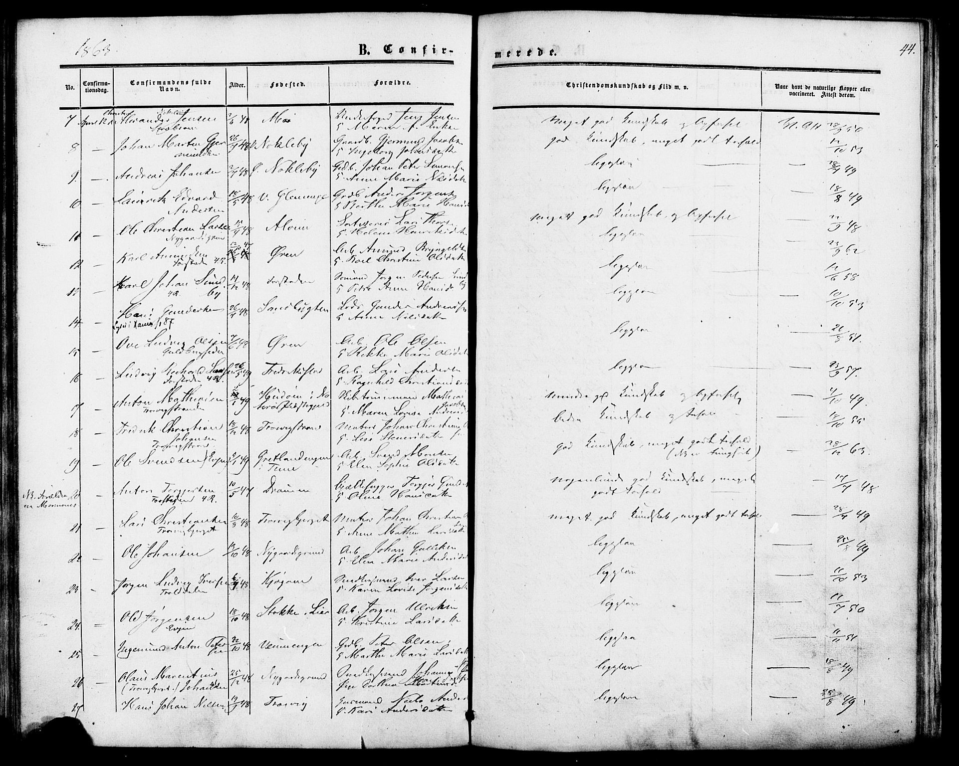 Glemmen prestekontor Kirkebøker, SAO/A-10908/F/Fa/L0006: Parish register (official) no. 6, 1849-1865, p. 44