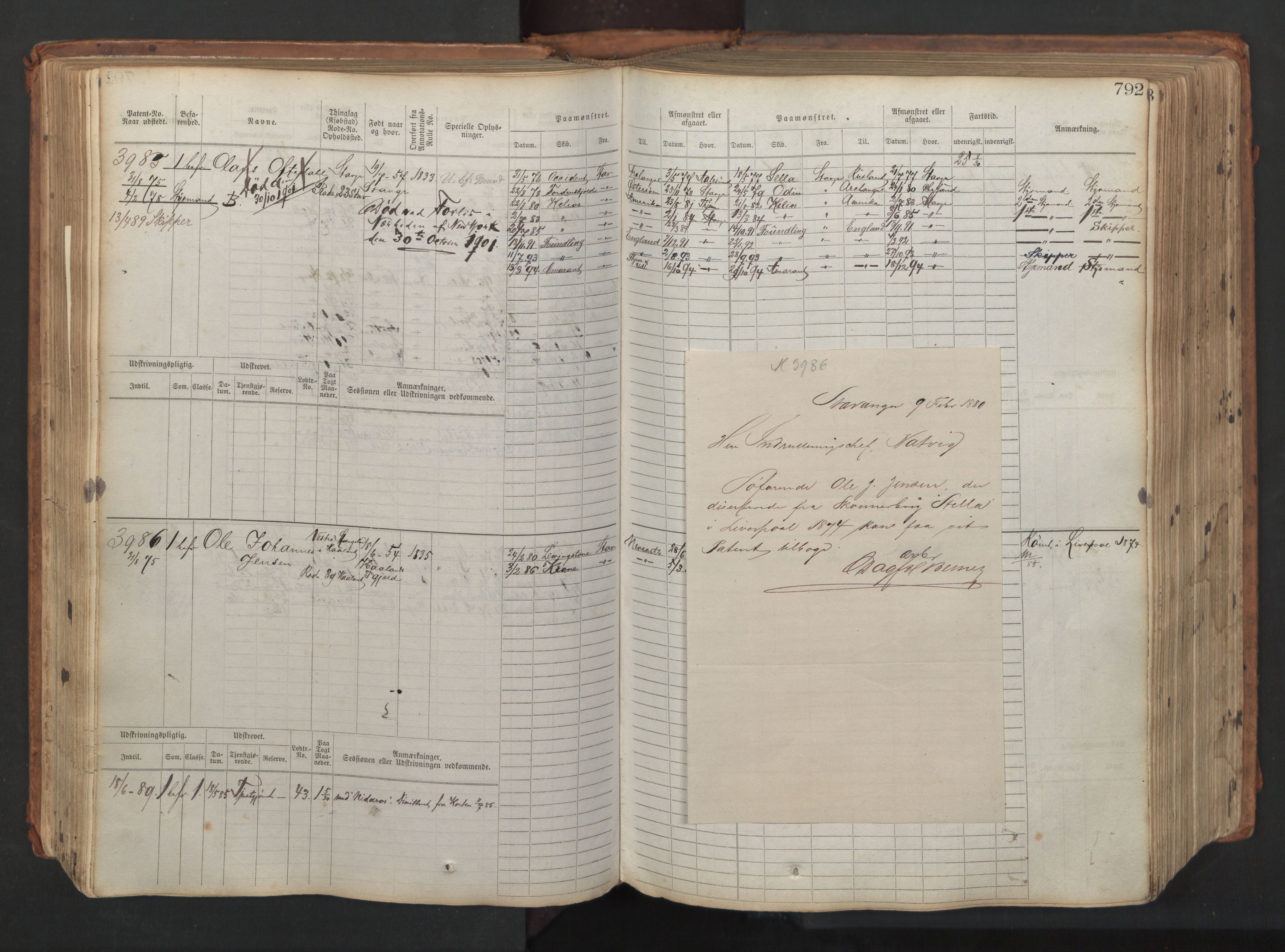 Stavanger sjømannskontor, AV/SAST-A-102006/F/Fb/Fbb/L0008: Sjøfartshovedrulle, patentnr. 3605-4804, 1873, p. 228