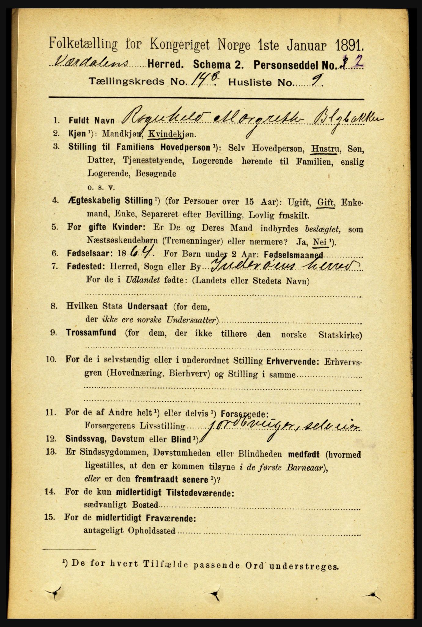 RA, 1891 census for 1721 Verdal, 1891, p. 7402