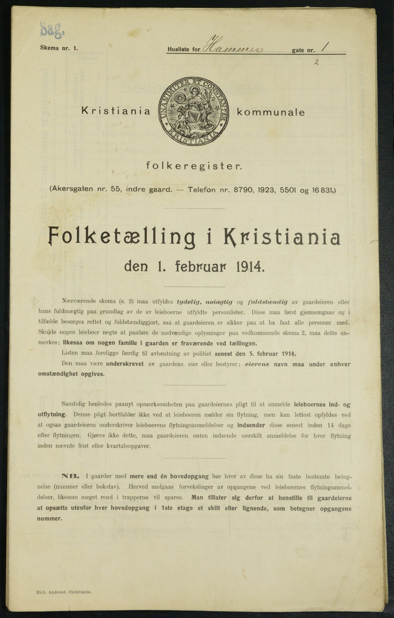 OBA, Municipal Census 1914 for Kristiania, 1914, p. 34397