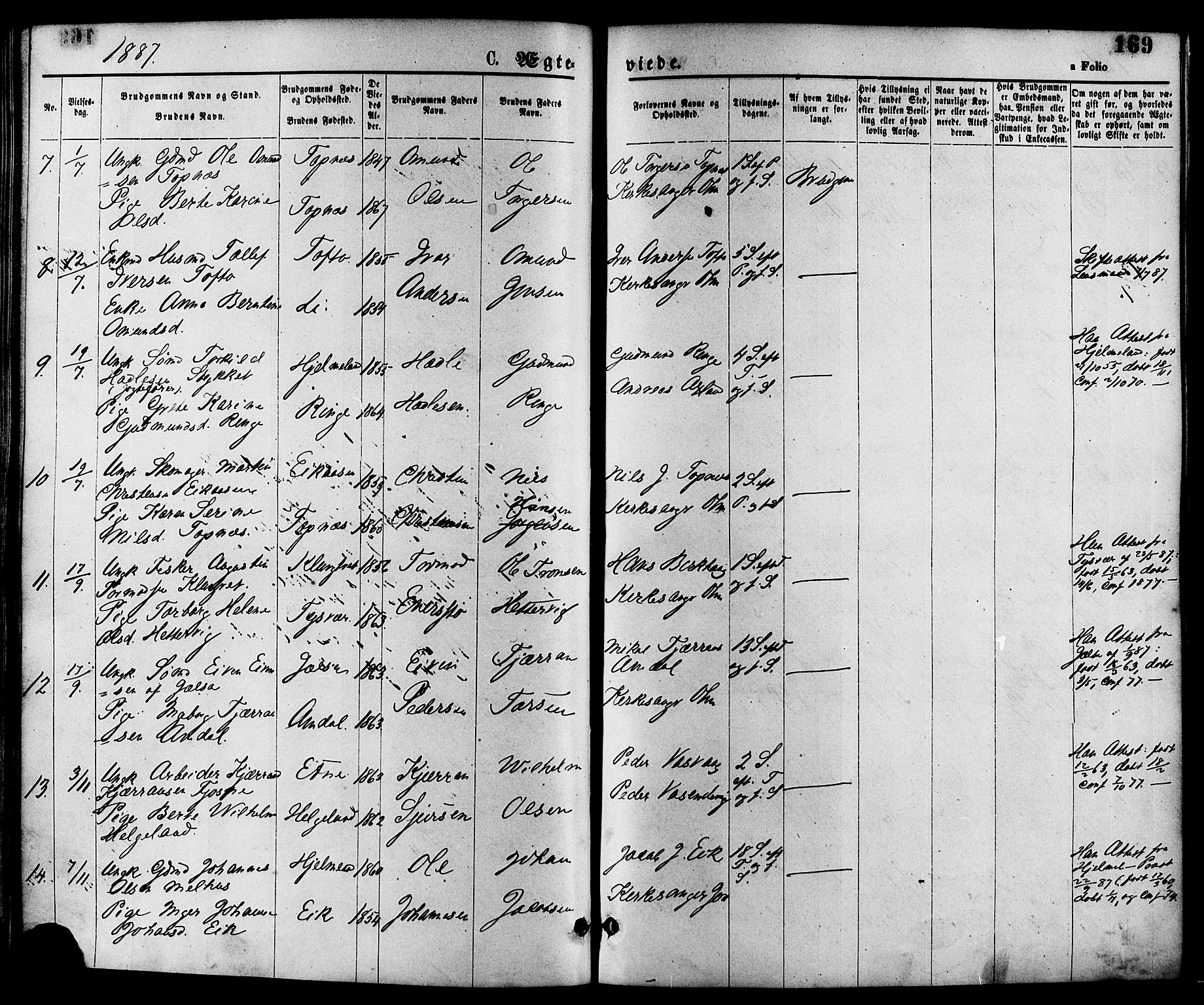 Nedstrand sokneprestkontor, SAST/A-101841/01/IV: Parish register (official) no. A 11, 1877-1887, p. 169