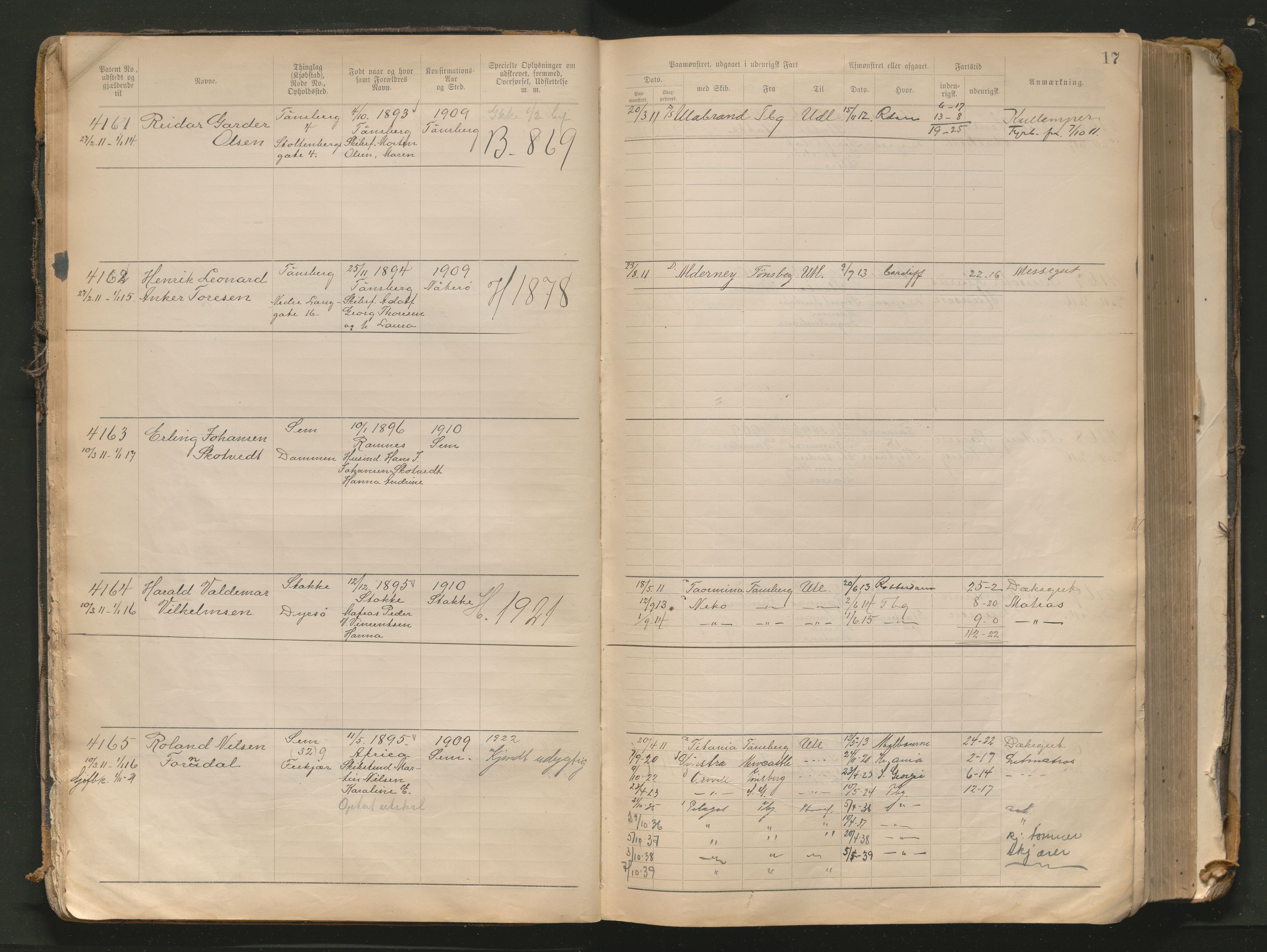 Tønsberg innrulleringskontor, AV/SAKO-A-786/F/Fb/L0010: Annotasjonsrulle Patent nr. 4081-4988, 1911-1948, p. 17