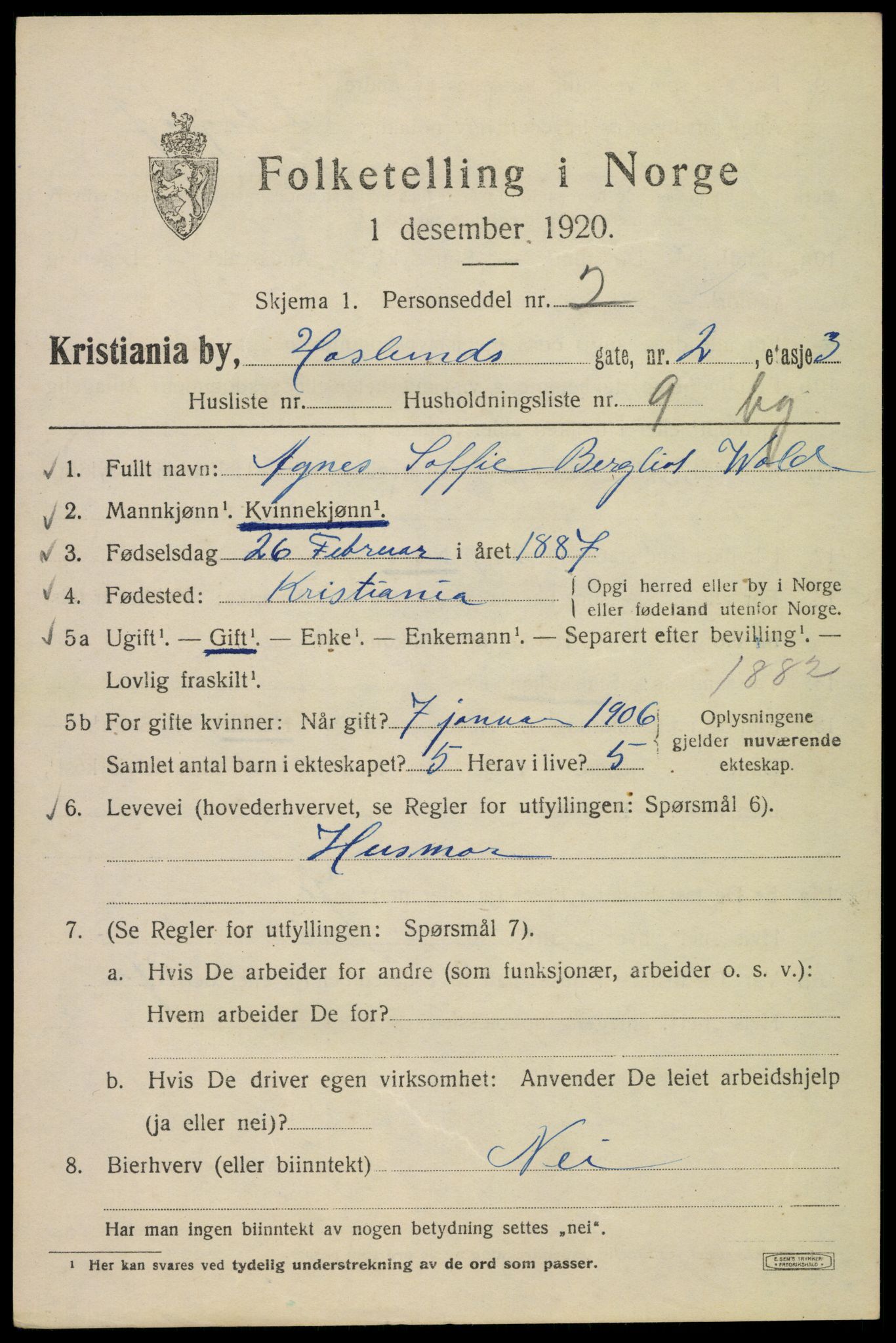 SAO, 1920 census for Kristiania, 1920, p. 272089