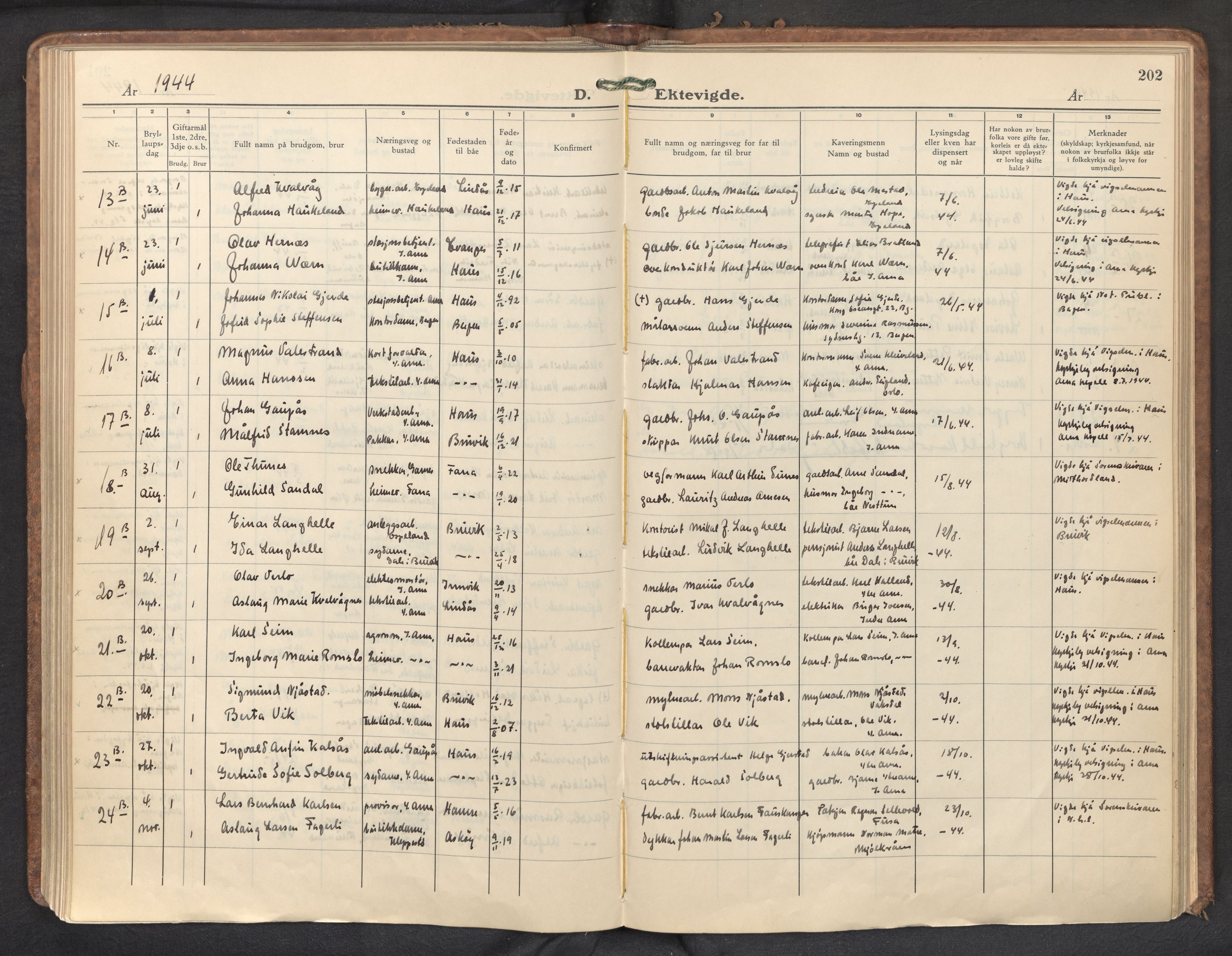 Haus sokneprestembete, SAB/A-75601/H/Haa: Parish register (official) no. D 5, 1939-1950, p. 202