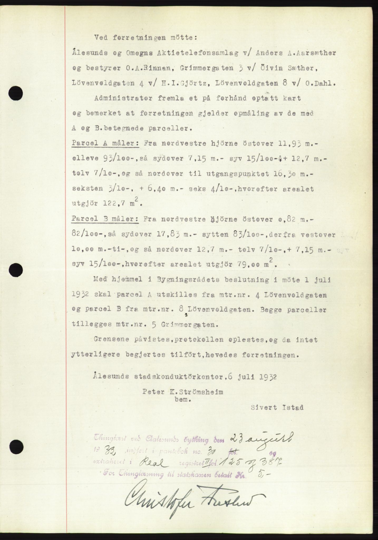 Ålesund byfogd, AV/SAT-A-4384: Mortgage book no. 30, 1932-1933, Deed date: 23.08.1932