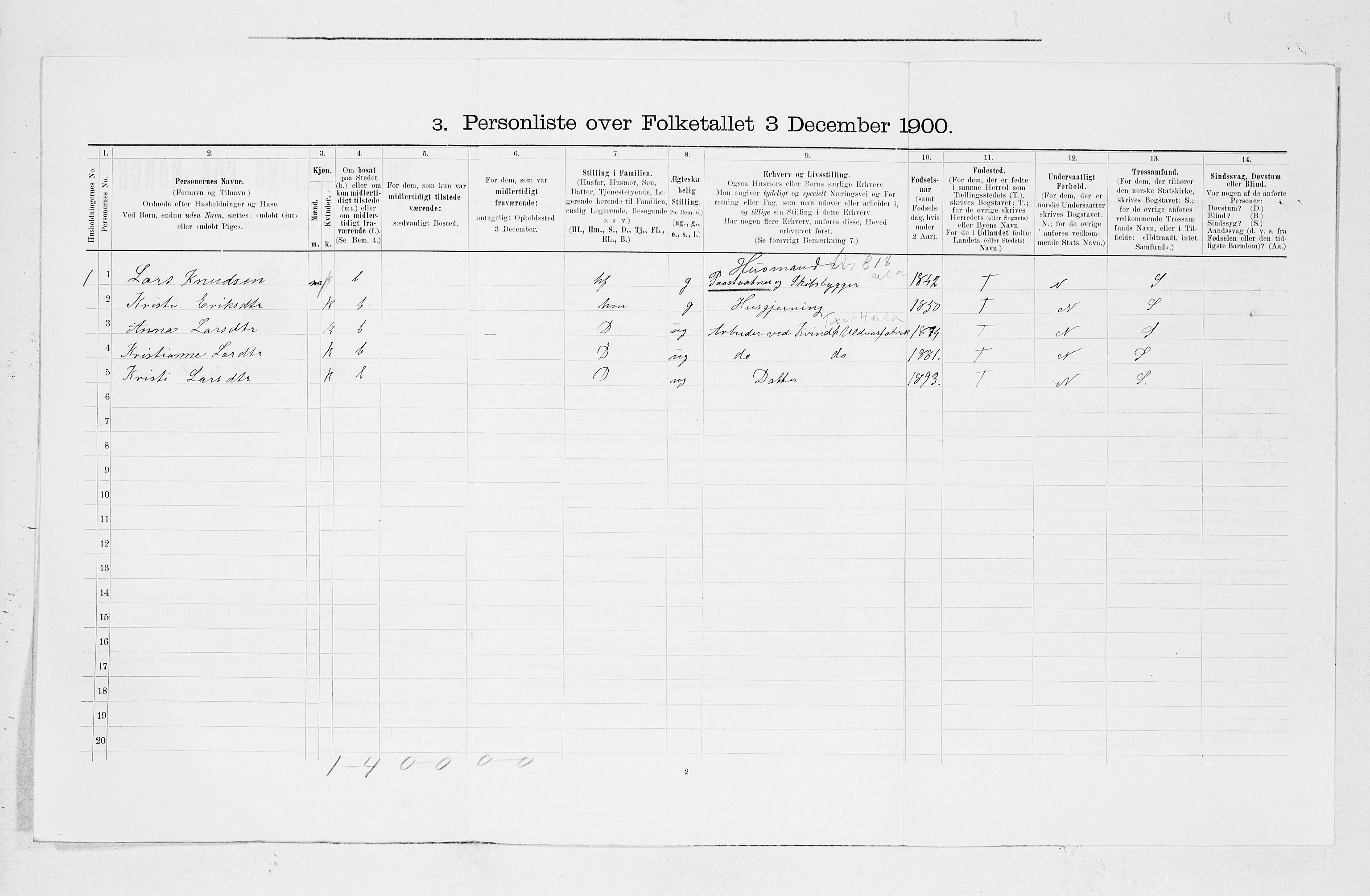 SAB, 1900 census for Kvinnherad, 1900, p. 769