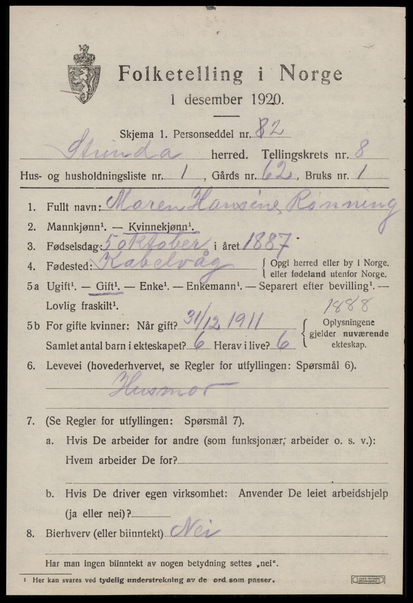 SAT, 1920 census for Strinda, 1920, p. 19768