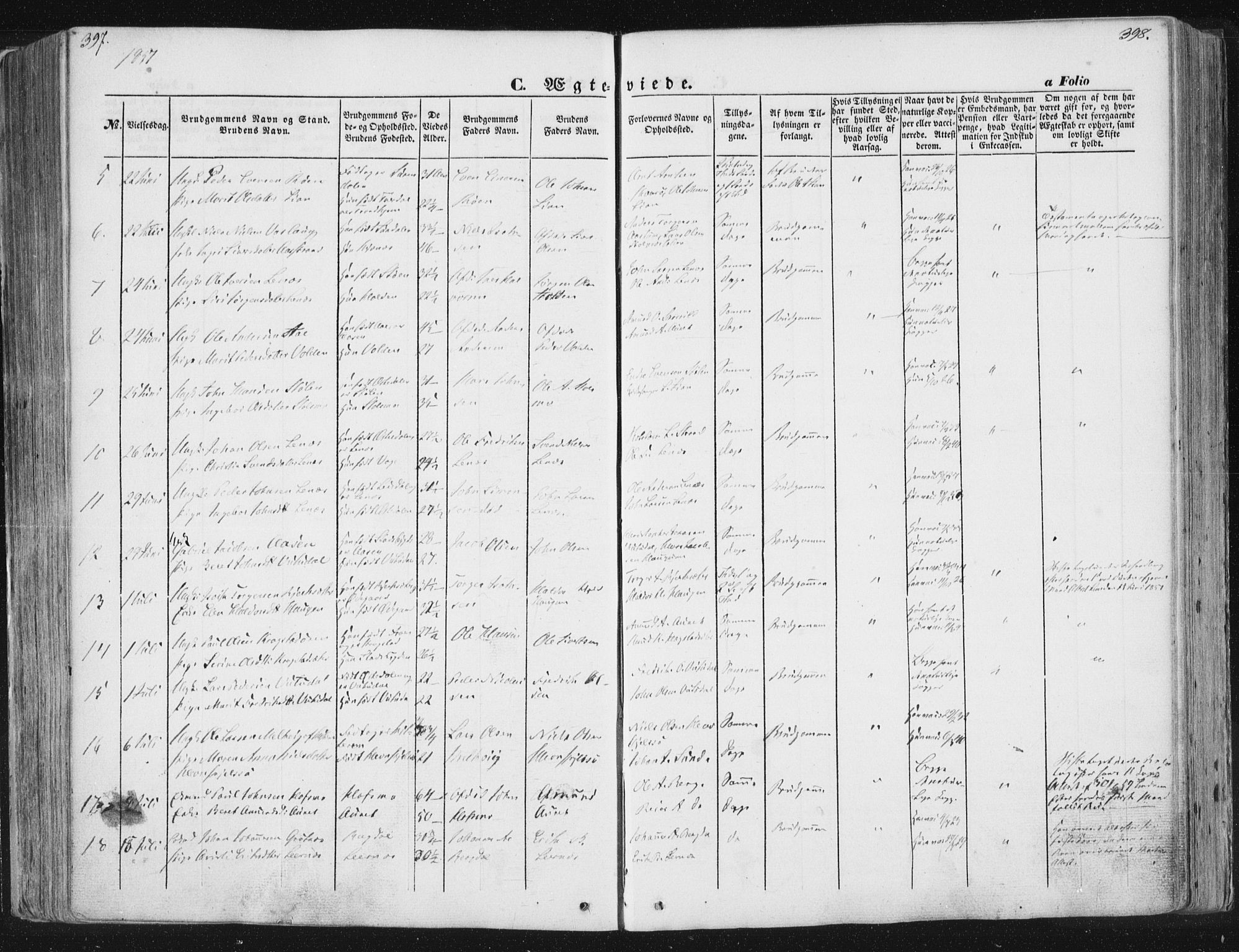 Ministerialprotokoller, klokkerbøker og fødselsregistre - Sør-Trøndelag, SAT/A-1456/630/L0494: Parish register (official) no. 630A07, 1852-1868, p. 397-398