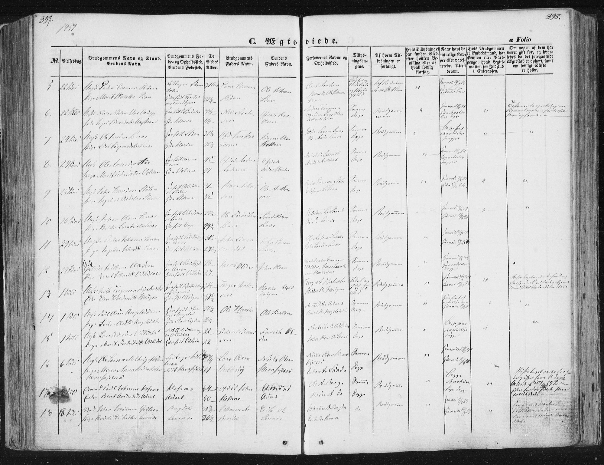 Ministerialprotokoller, klokkerbøker og fødselsregistre - Sør-Trøndelag, AV/SAT-A-1456/630/L0494: Parish register (official) no. 630A07, 1852-1868, p. 397-398