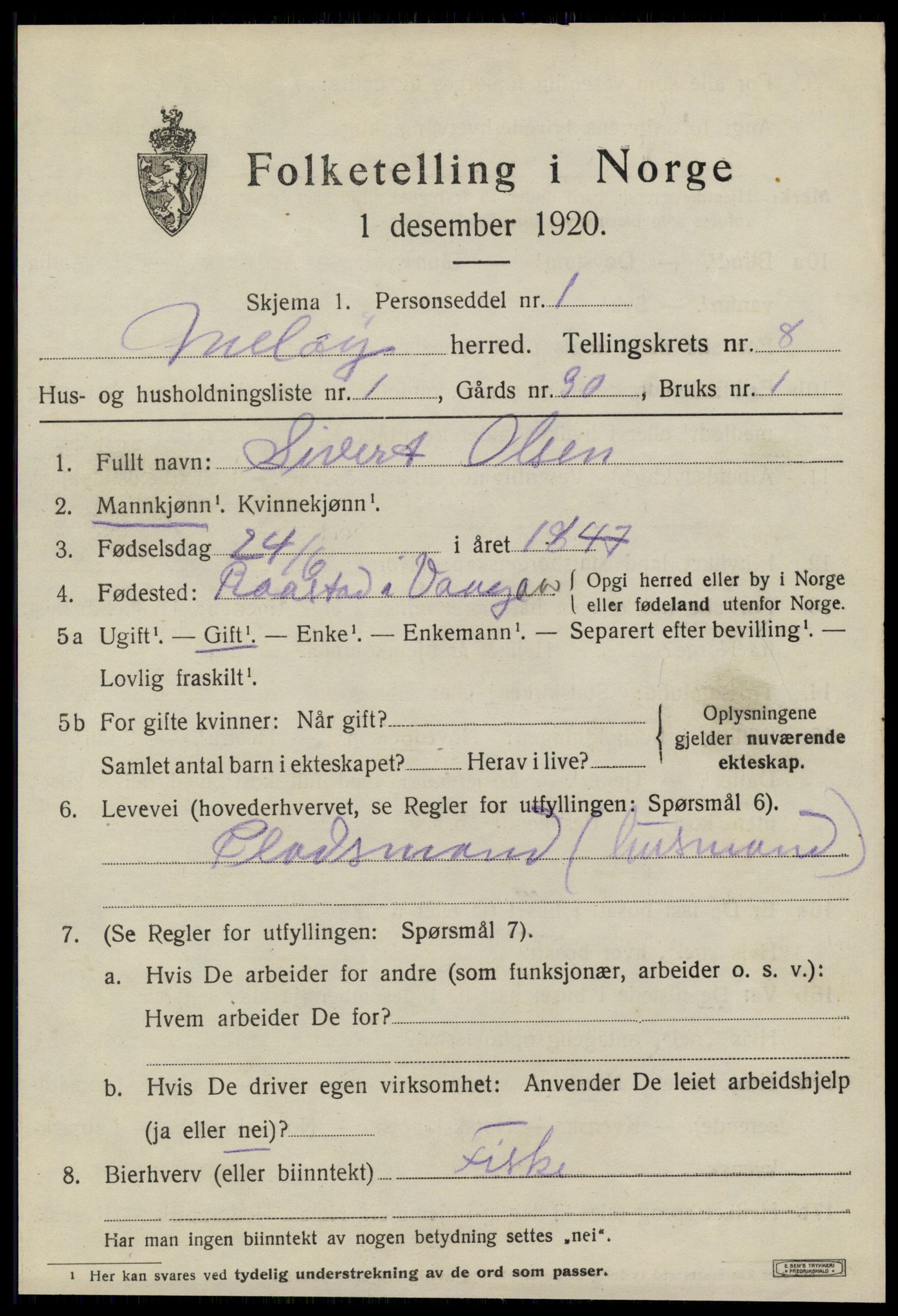 SAT, 1920 census for Meløy, 1920, p. 4115