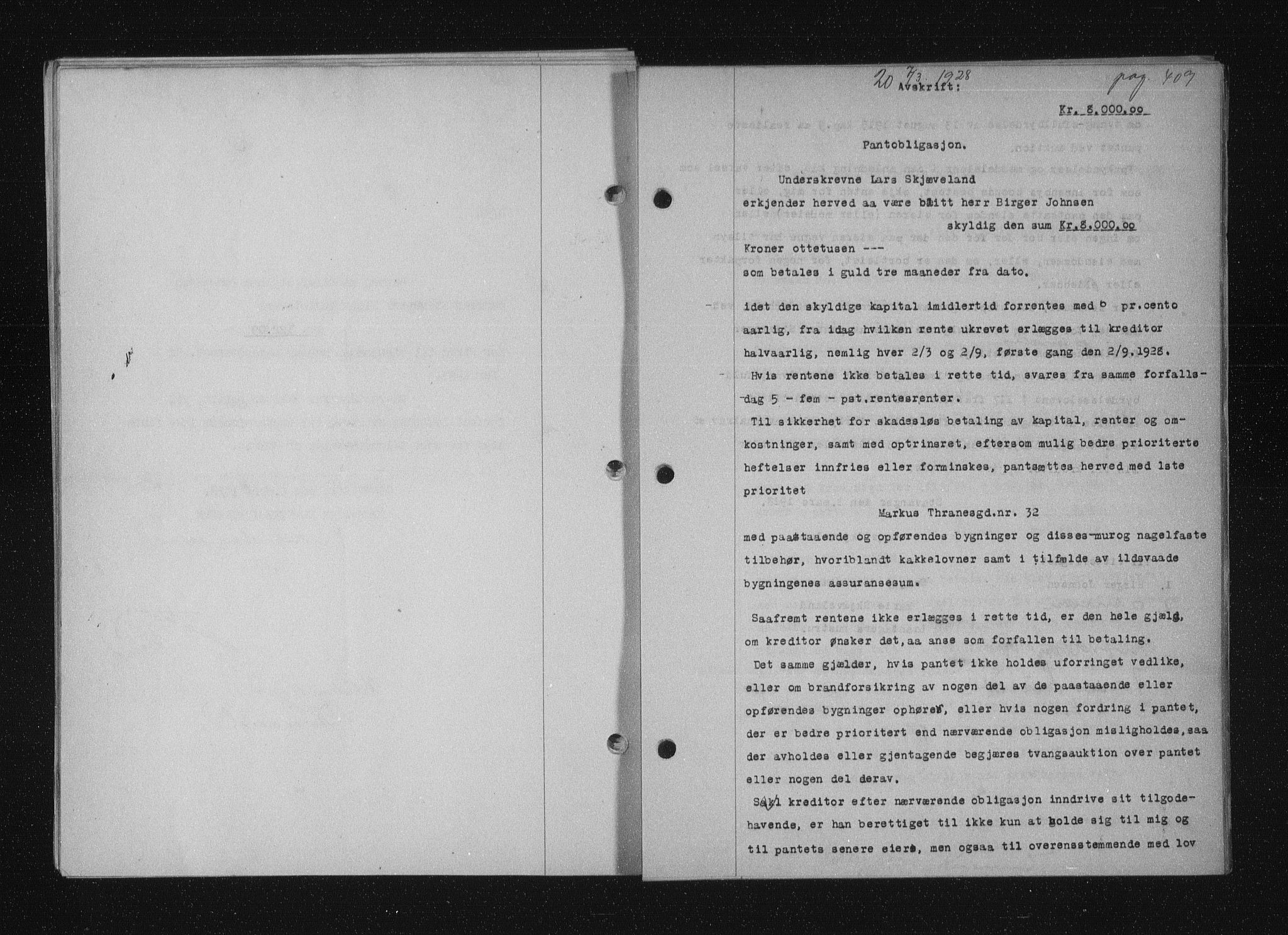 Stavanger byfogd, AV/SAST-A-101408/001/4/41/410/410BB/L0053: Mortgage book no. 41, 1927-1928, Deed date: 07.03.1928